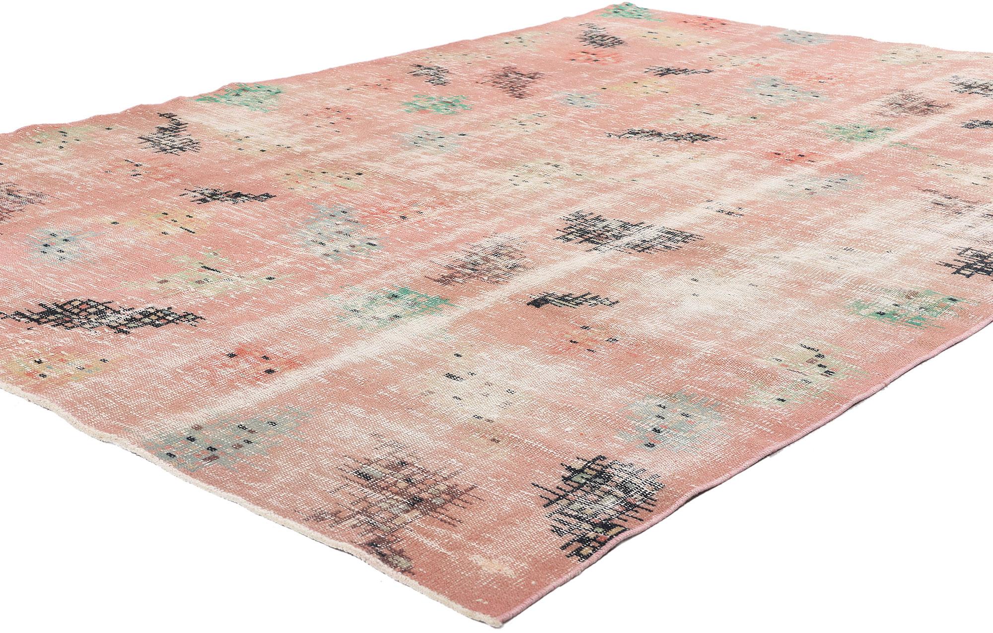 53307 Zeki Muren Distressed Vintage Turkish Sivas Rug, 06'02 x 09'01. This hand-knotted wool Zeki Muren distressed vintage Turkish Sivas rug is a mesmerizing fusion of artistry and cultural heritage, embodying the visionary spirit of the legendary