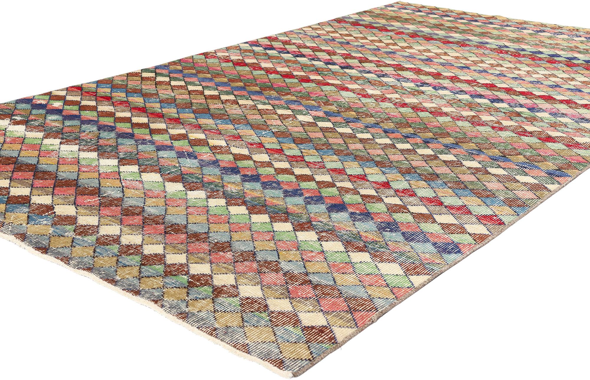 53333 Alfombra Sivas Turca Vintage Envejecida Zeki Muren, 04'10 x 08'08. Enclavadas en los serenos paisajes de la región turca de Sivas, las alfombras turcas de Sivas de Zeki Muren honran el legado de la estimada cantante turca que sigue inspirando.