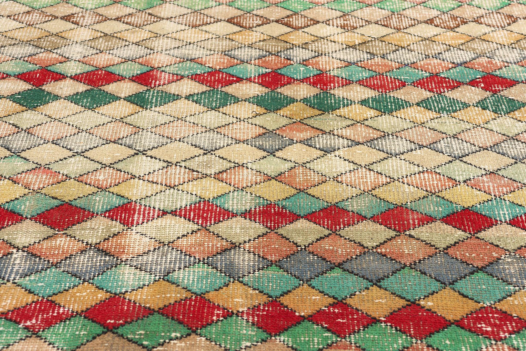 1960's Zeki Muren Vintage Turkish Sivas Carpet with Modern Style In Distressed Condition In Dallas, TX