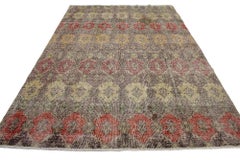 Zeki Muren, Distressed Vintage Turkish Sivas Rug with Industrial Art Deco Style