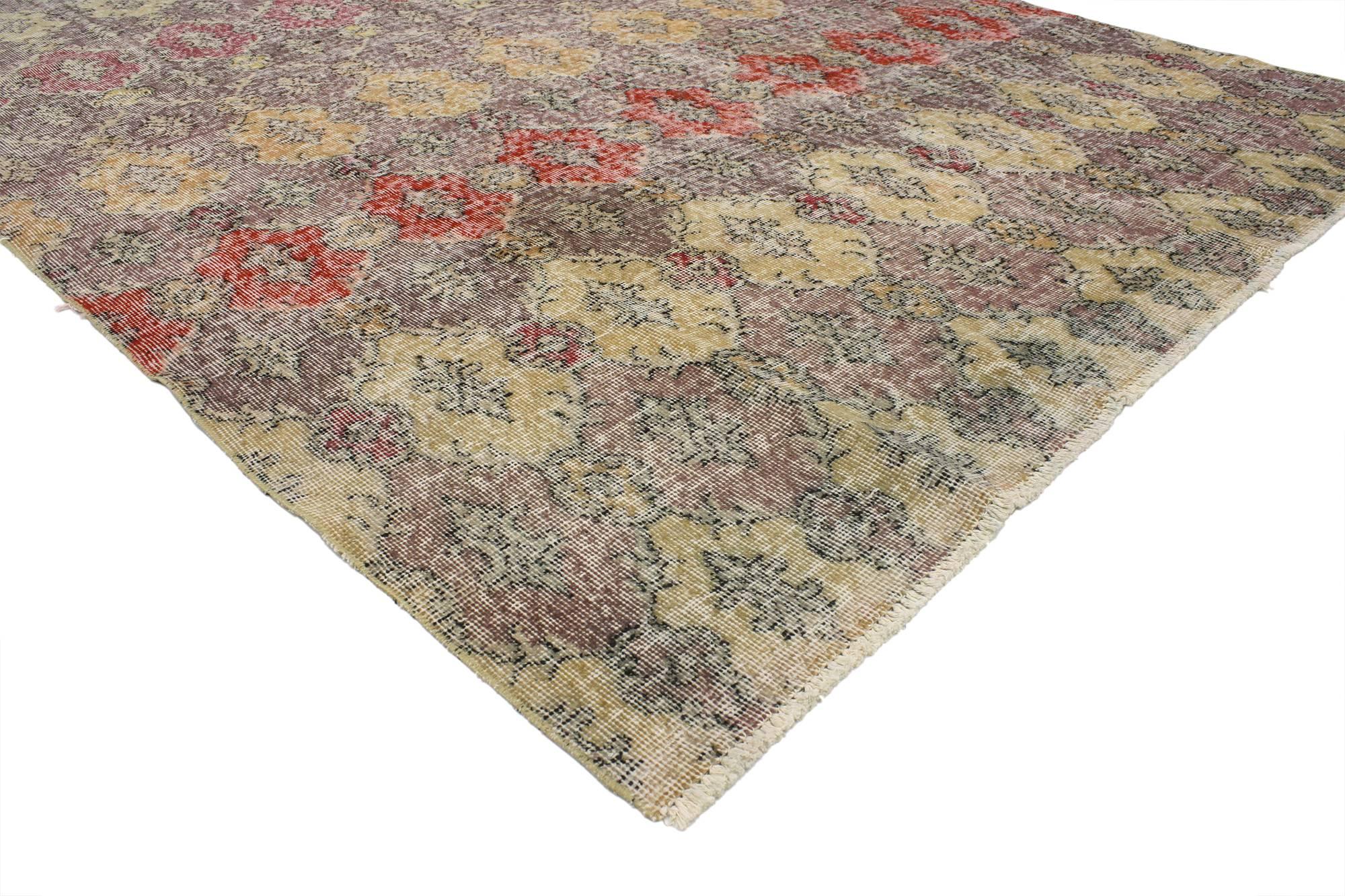 Zeki Muren, Alfombra Sivas Turca Vintage Desgastada con Estilo Art Decó Industrial Turco en venta