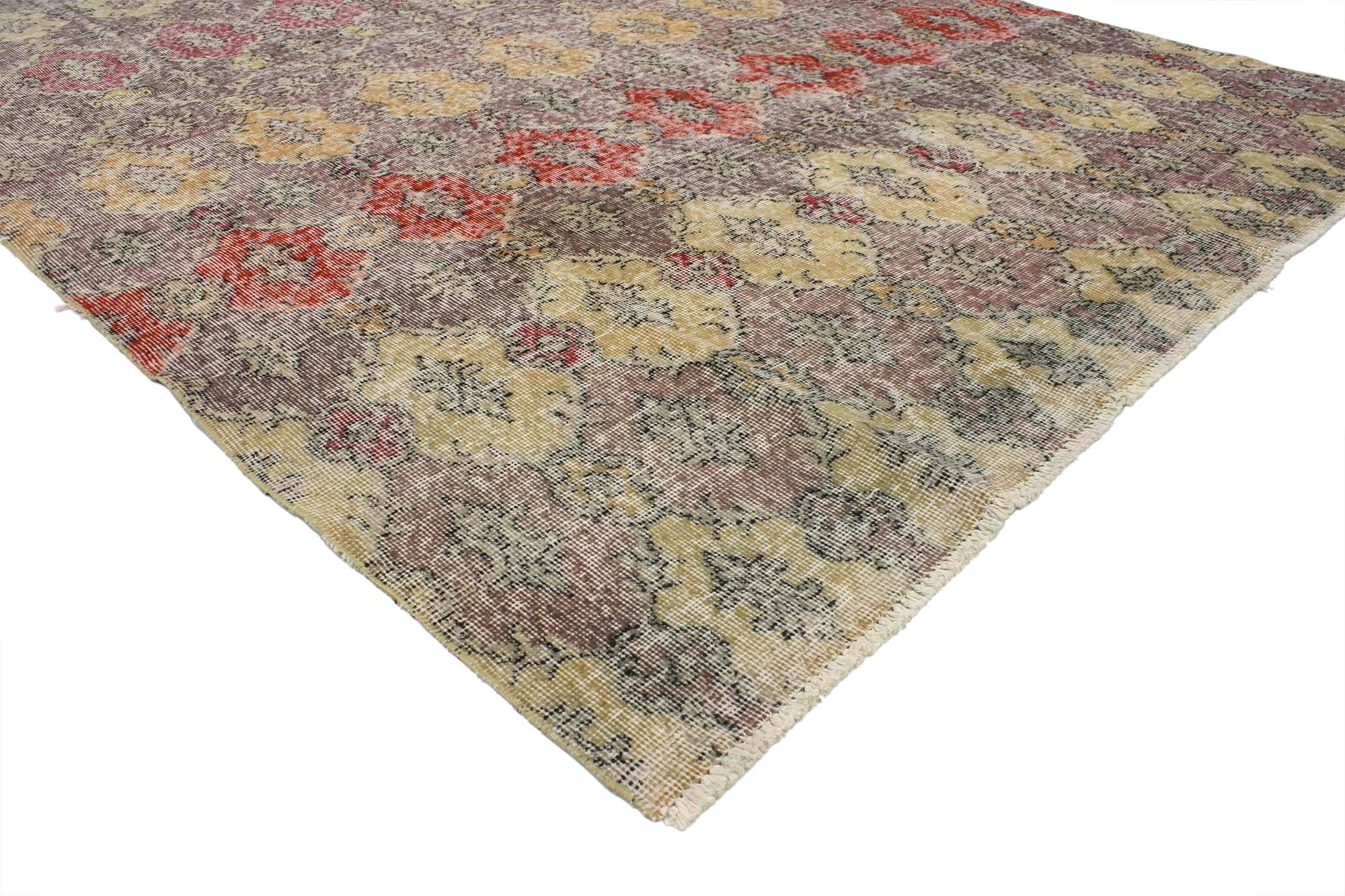 Hand-Knotted Zeki Muren, Distressed Vintage Turkish Sivas Rug with Industrial Art Deco Style For Sale