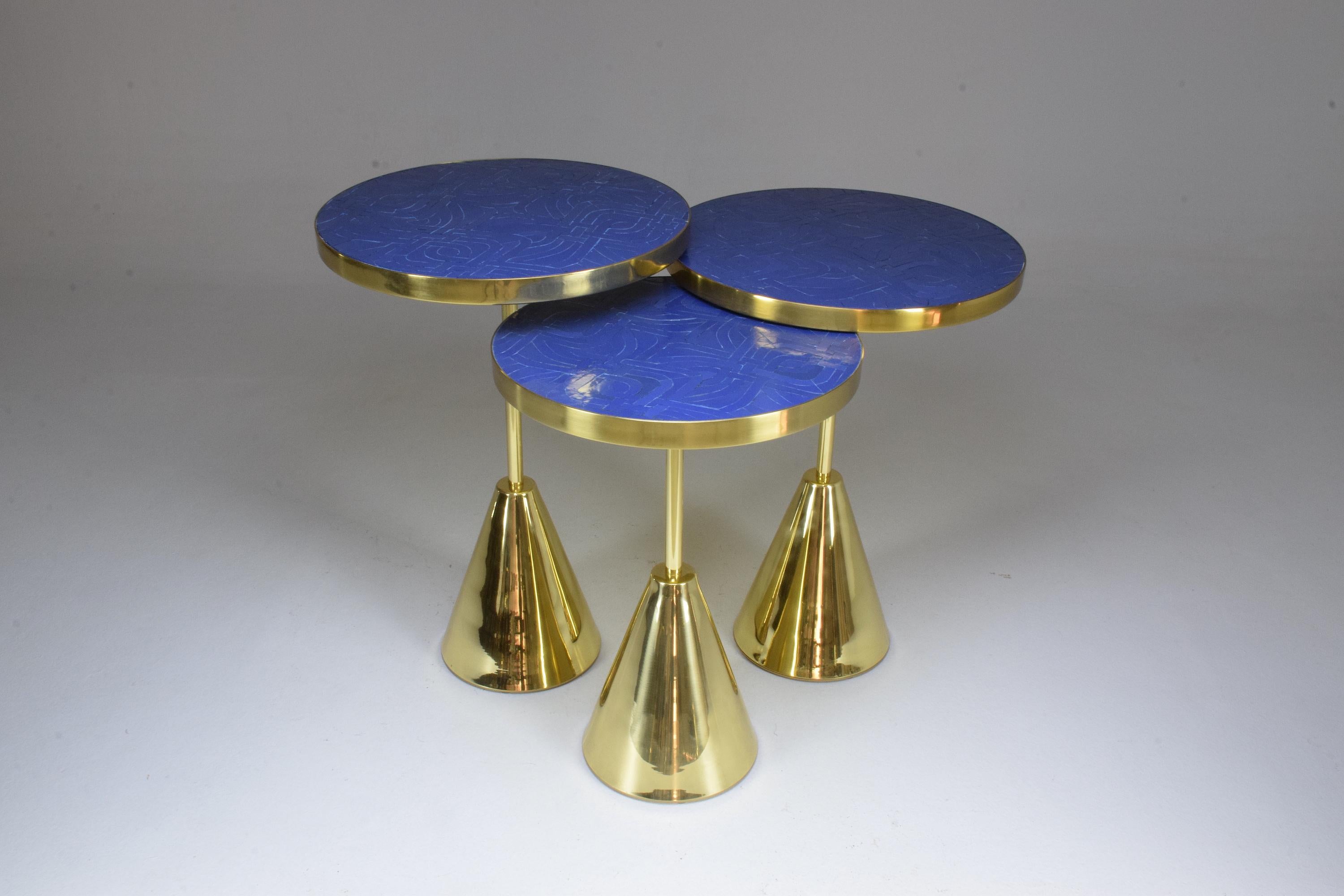 ZEL AFELLA — Brass Side Table with Hand-Cut Zellige Mosaic For Sale 5