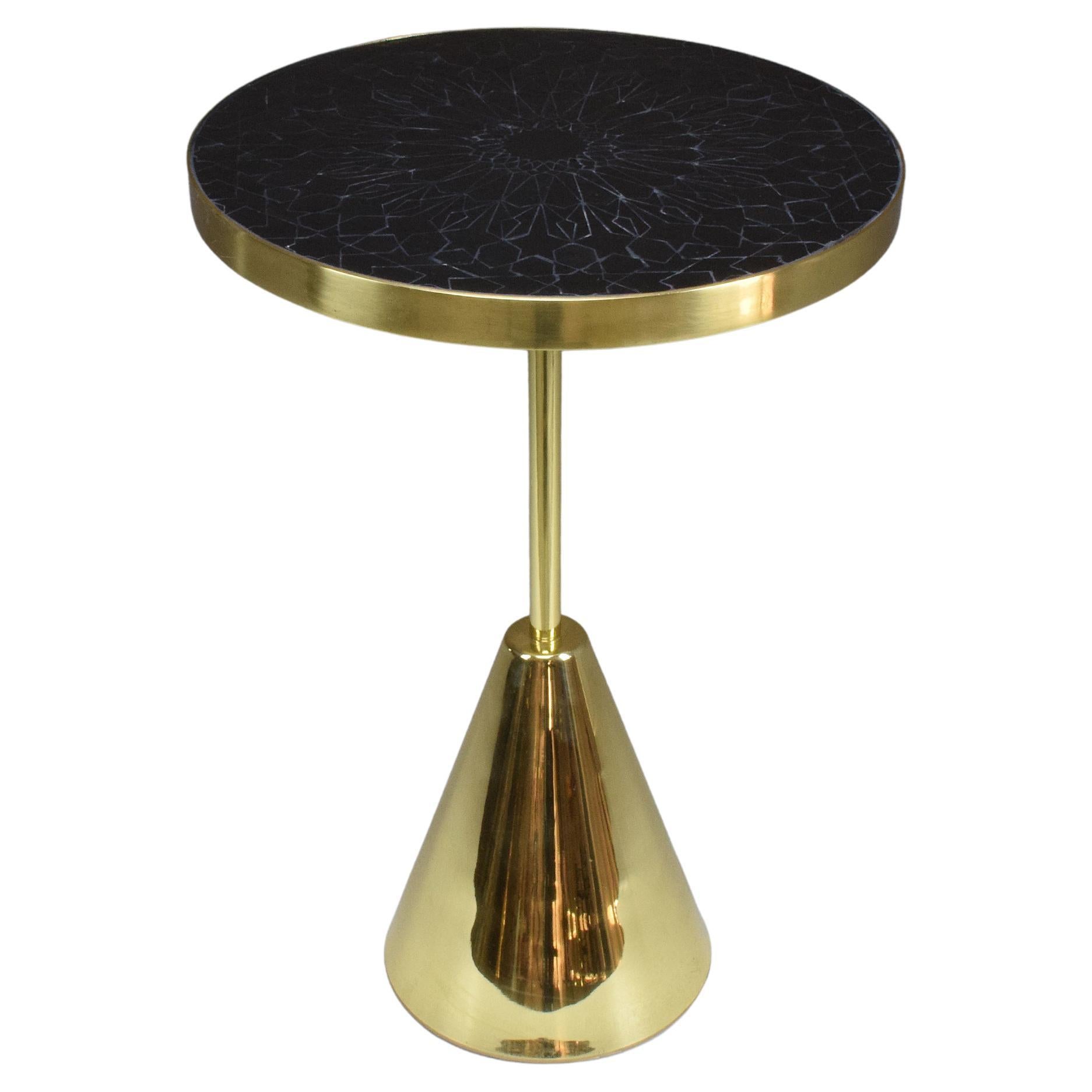 ZEL AFELLA — Brass Side Table with Hand-Cut Zellige Mosaic