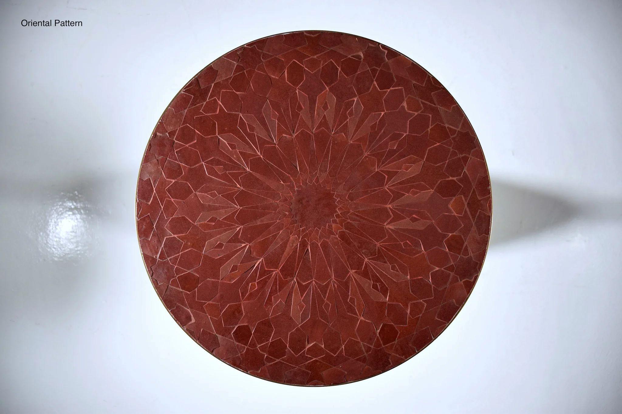 ZEL AFELLA — Brass Side Table with Hand-Cut Zellige Mosaic, Set of Three For Sale 5