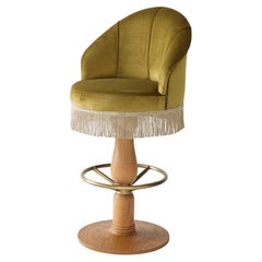 Sgabello da bar Zelda con frange, in rovere e ottone