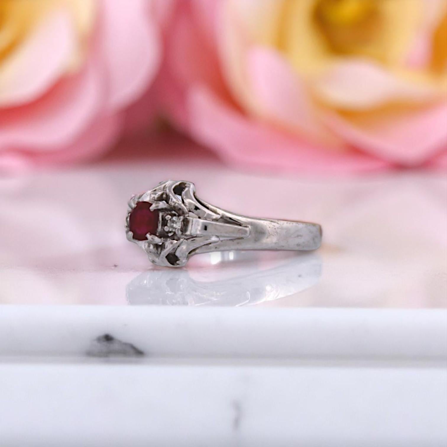 Women's Zelda Ring – Platinum with Natural Ruby & Diamond Accents – 0.29 ct Round Ruby For Sale