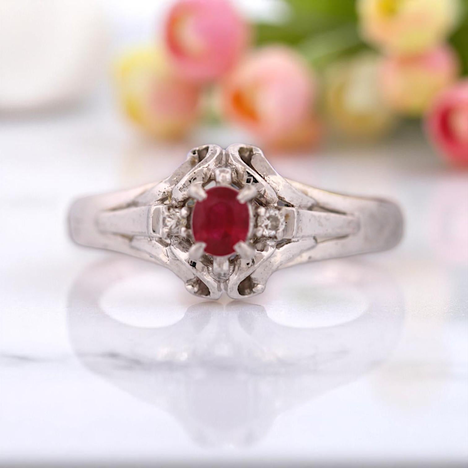 Zelda Ring – Platinum with Natural Ruby & Diamond Accents – 0.29 ct Round Ruby For Sale 3
