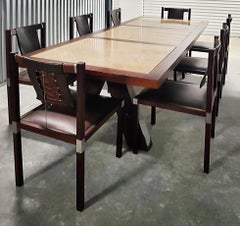 Zele "Marcus & Alexis" Dining Chairs in Leather, Stainless and Wood, Set of 8