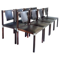 Zele "Marcus & Alexis" Dining Chairs in Leather, Stainless and Wood, Set of 8