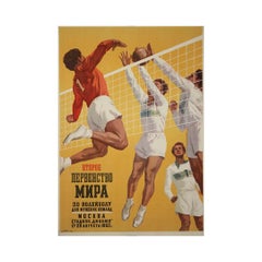 1952 Original Soviet Volleyball Poster by Zelenski “World Championship Moscow”