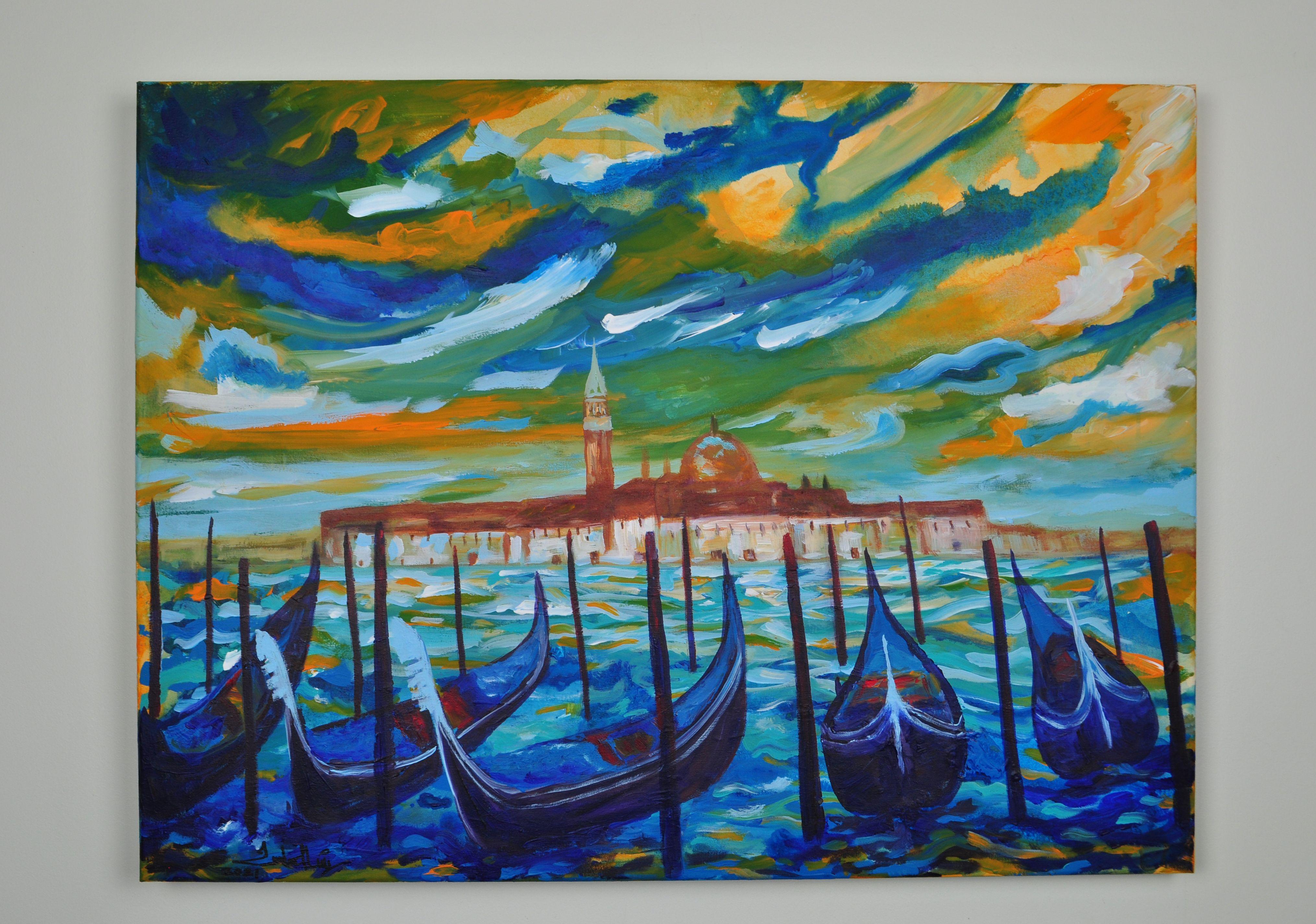 Arrival in Venice, Painting, Acrylic on Canvas For Sale 1