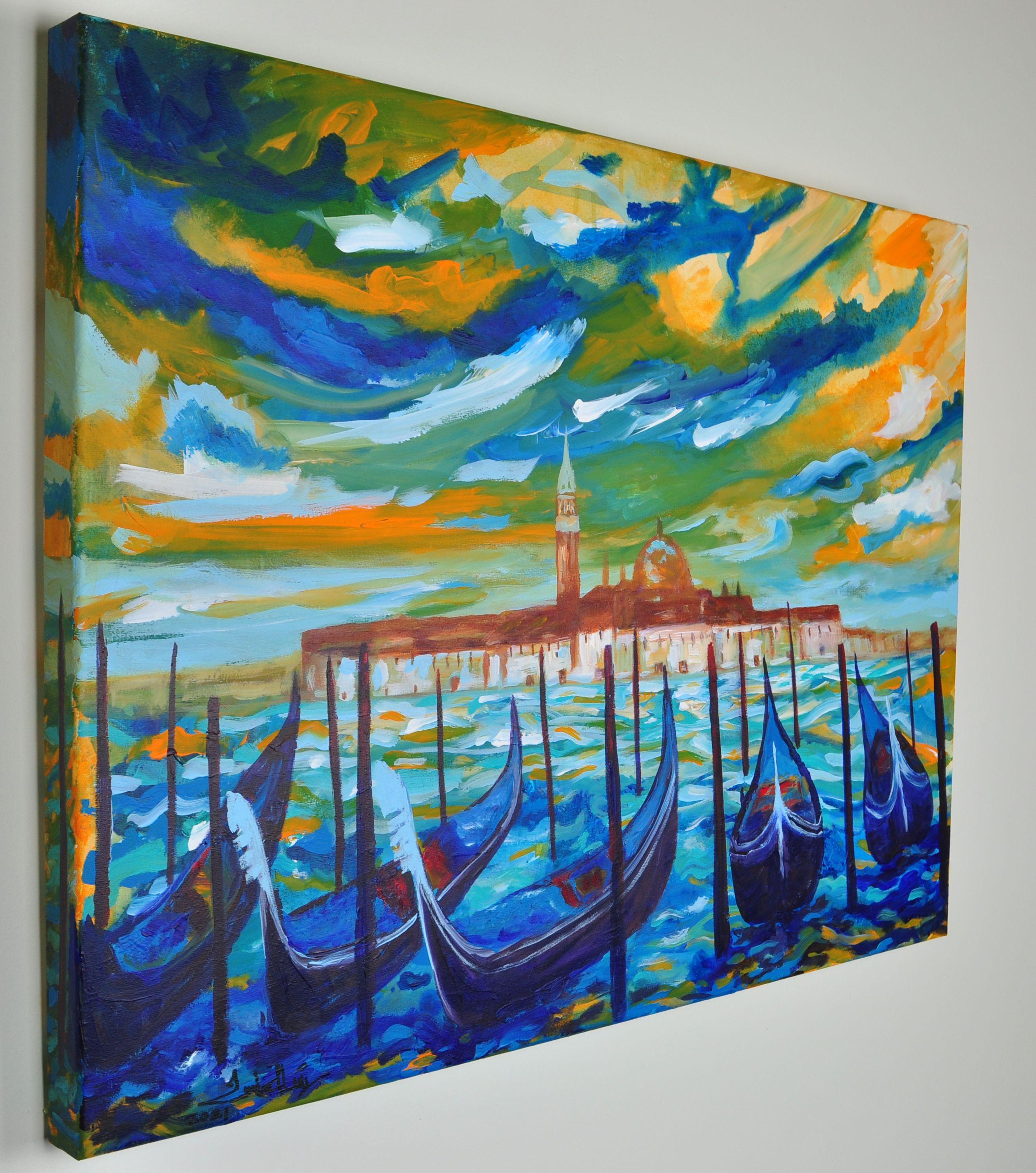 Arrival in Venice, Painting, Acrylic on Canvas For Sale 3