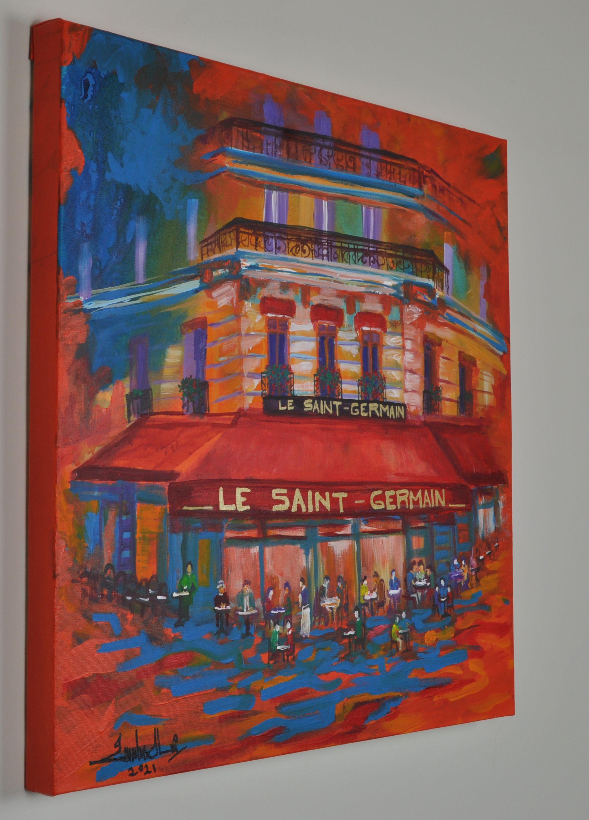 Peinture, acrylique sur toile - Paris caf - Contemporain Painting par Zelie Alice
