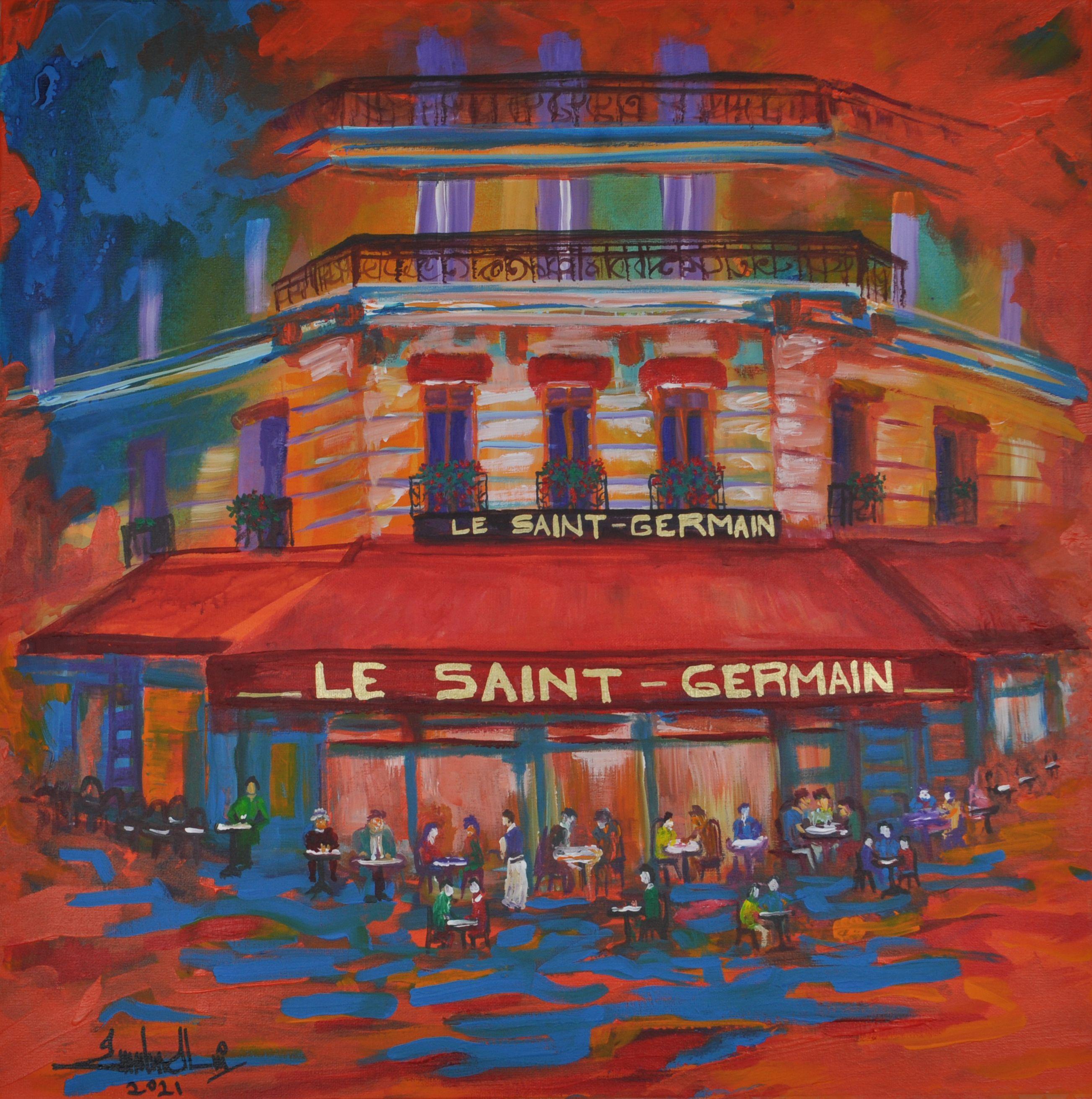 Peinture, acrylique sur toile - Paris caf - Painting de Zelie Alice