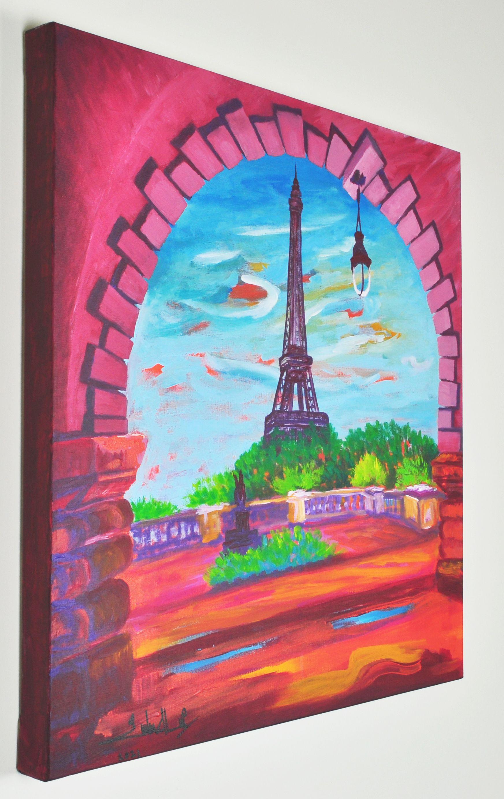 Peinture « Pond de Passy Paris », acrylique sur toile - Contemporain Painting par Zelie Alice