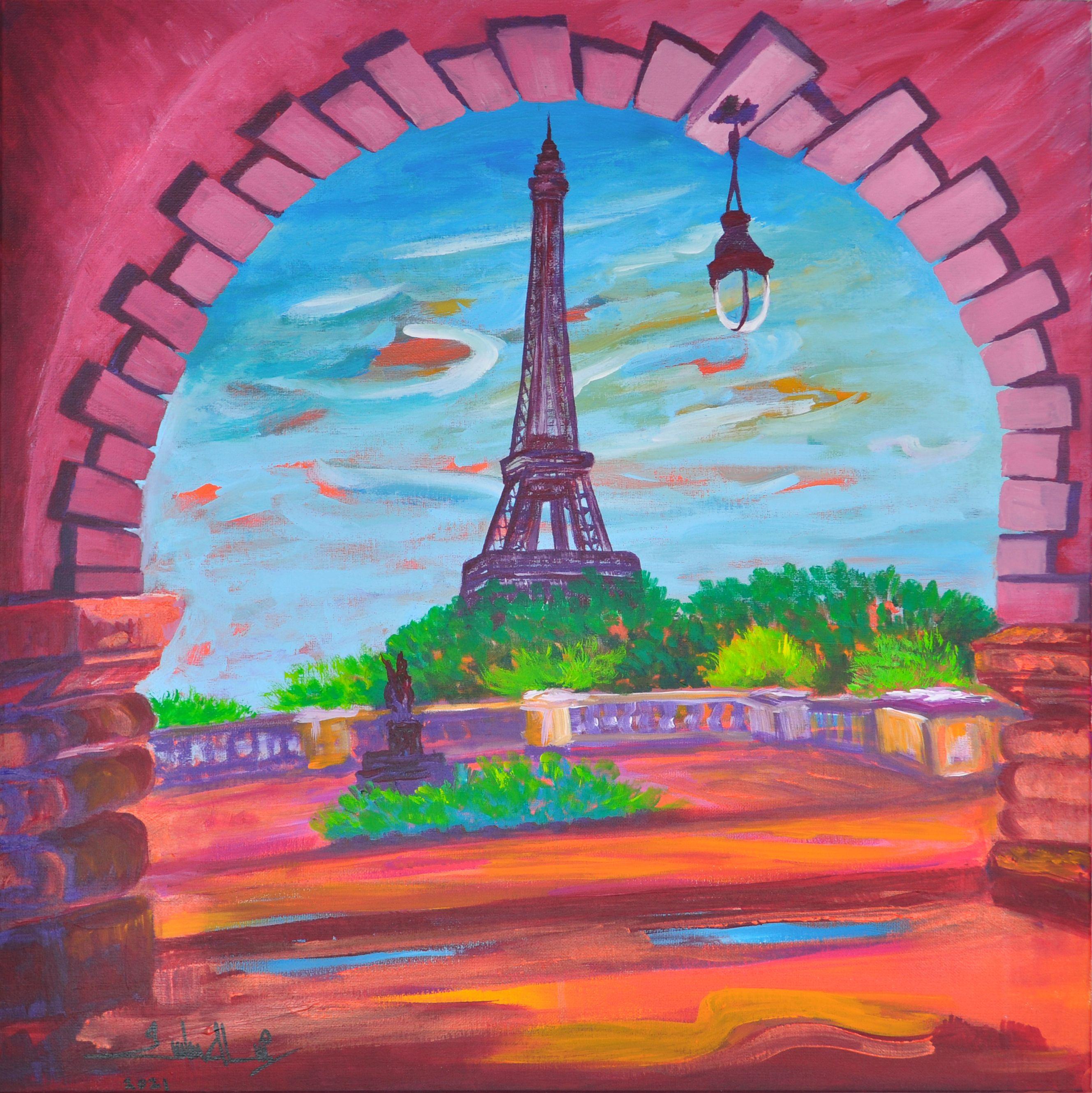 Peinture « Pond de Passy Paris », acrylique sur toile - Painting de Zelie Alice