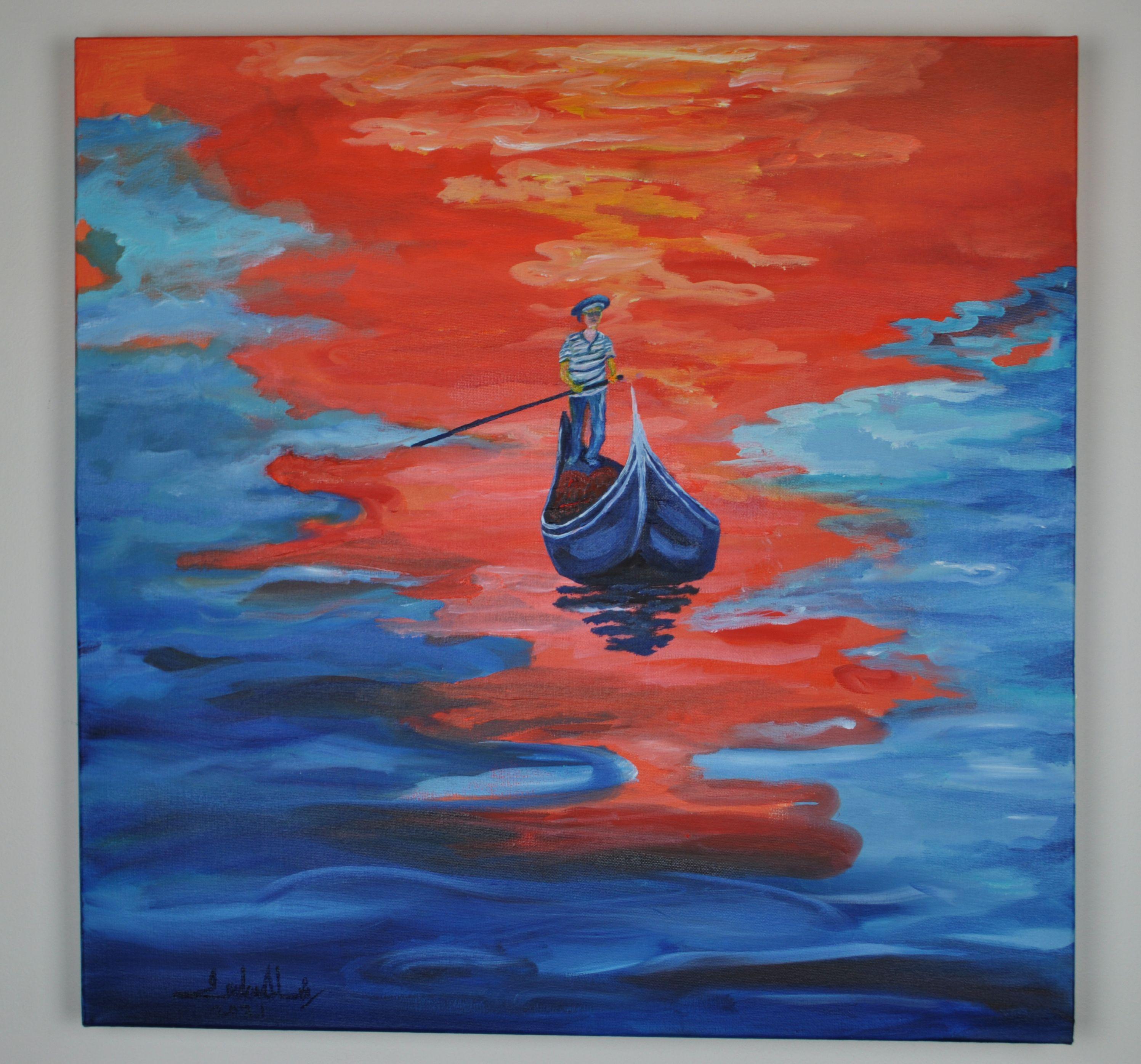 Die Gondelfahrt., Gemälde, Öl auf Leinwand (Romantik), Painting, von Zelie Alice