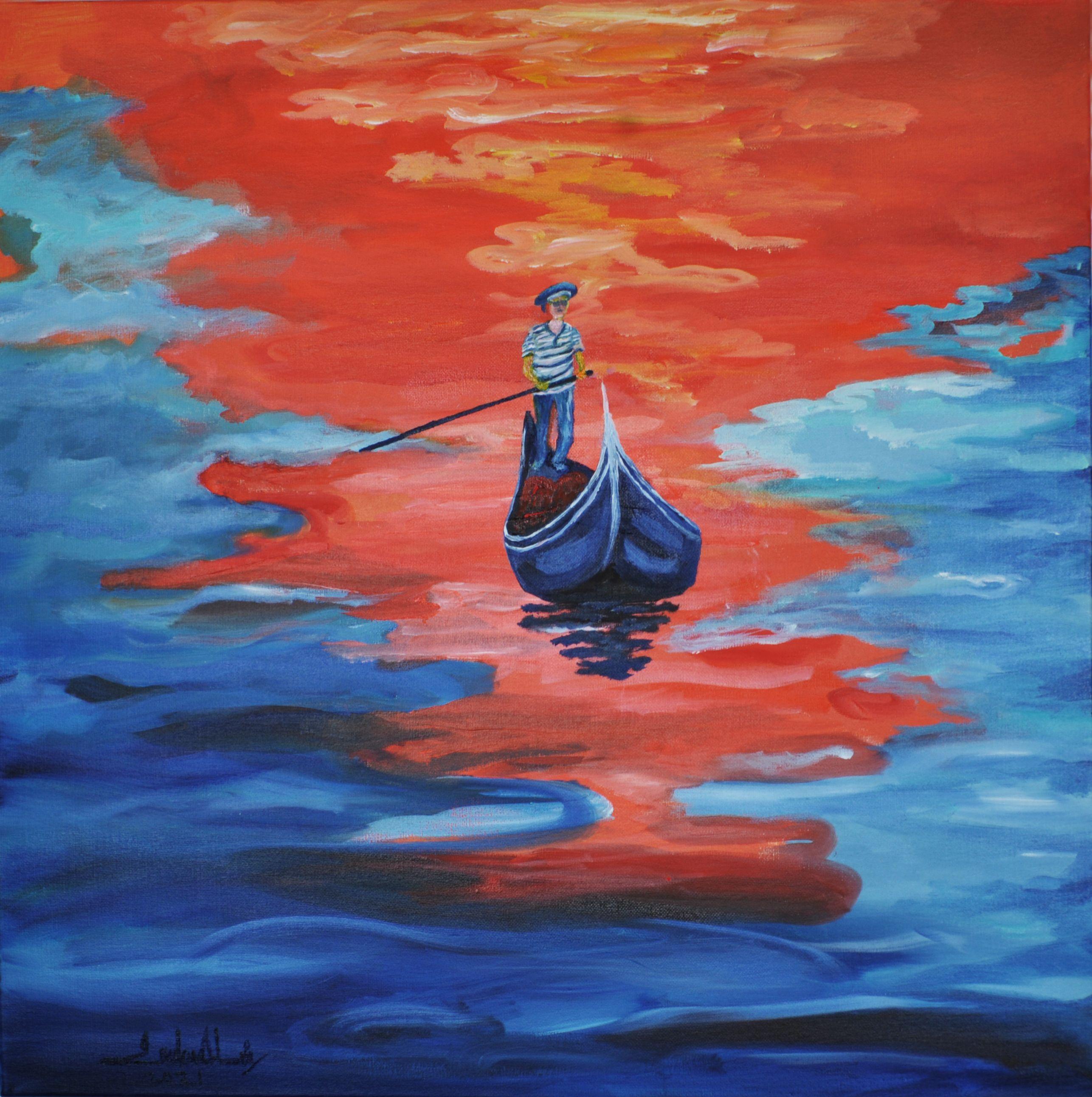Die Gondelfahrt., Gemälde, Öl auf Leinwand – Painting von Zelie Alice