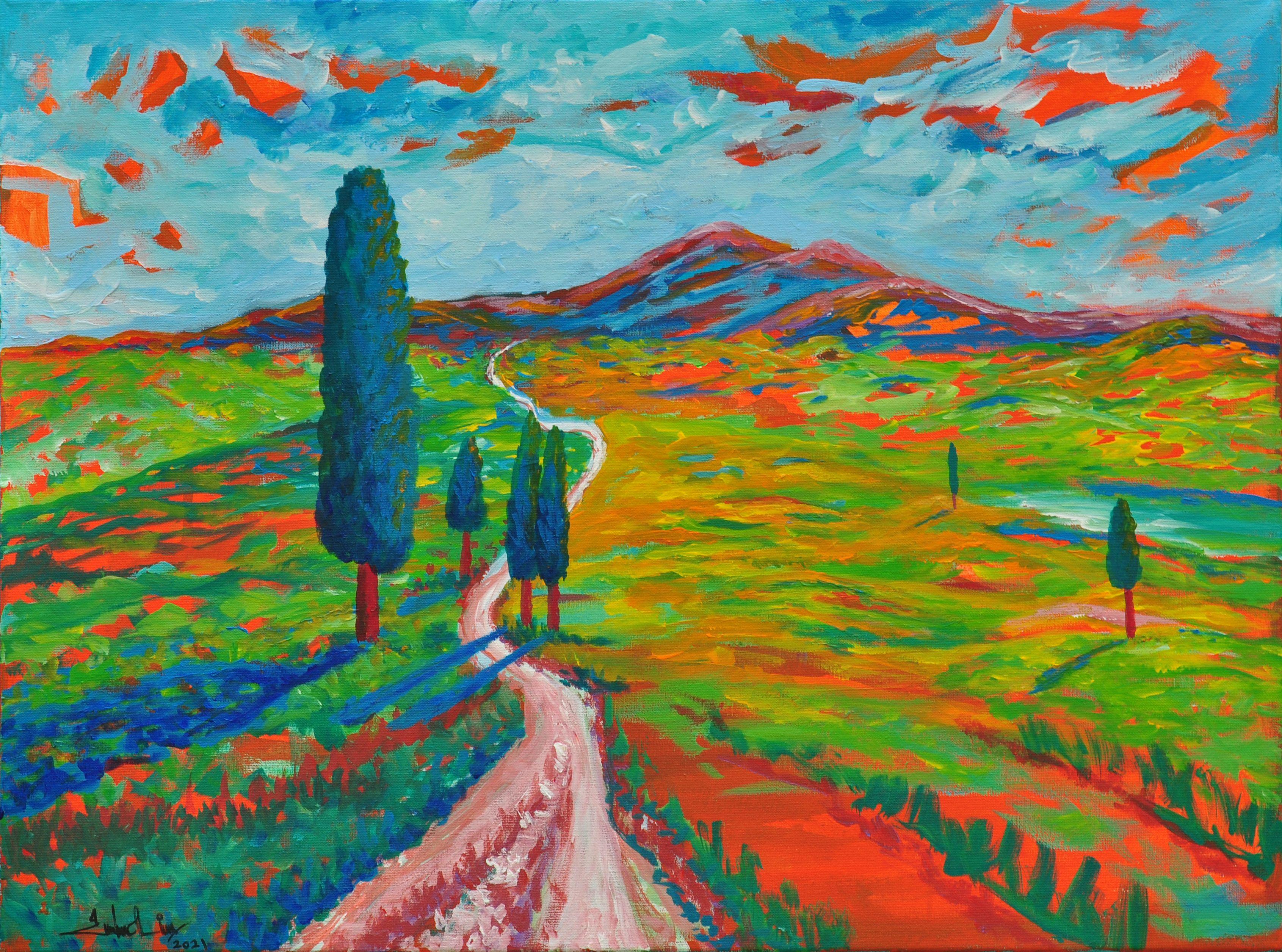 The long road, peinture, acrylique sur toile - Painting de Zelie Alice