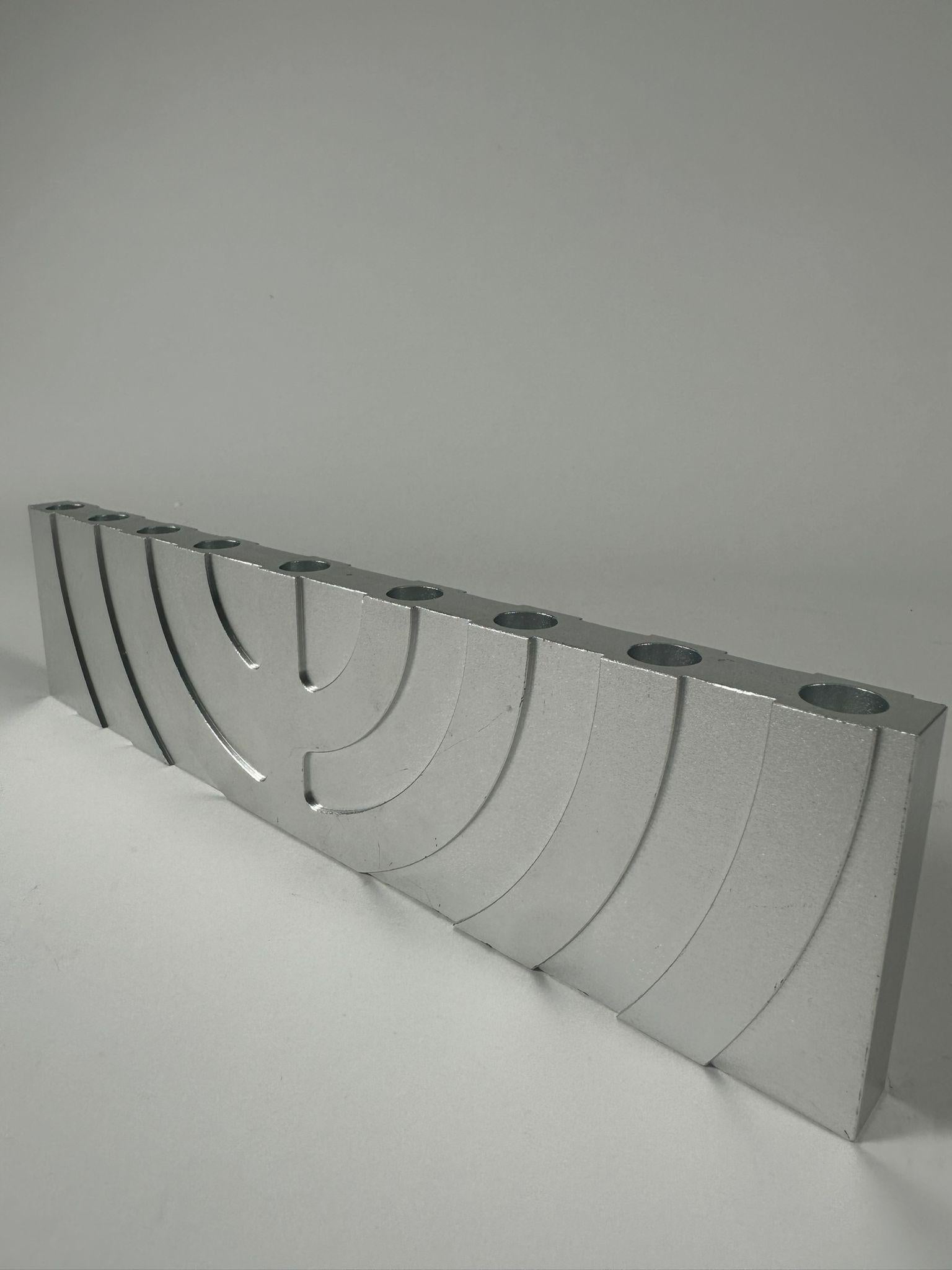 Hand-Crafted Zelig Segal’s Modernist Aluminum Hanukkah Lamp For Sale