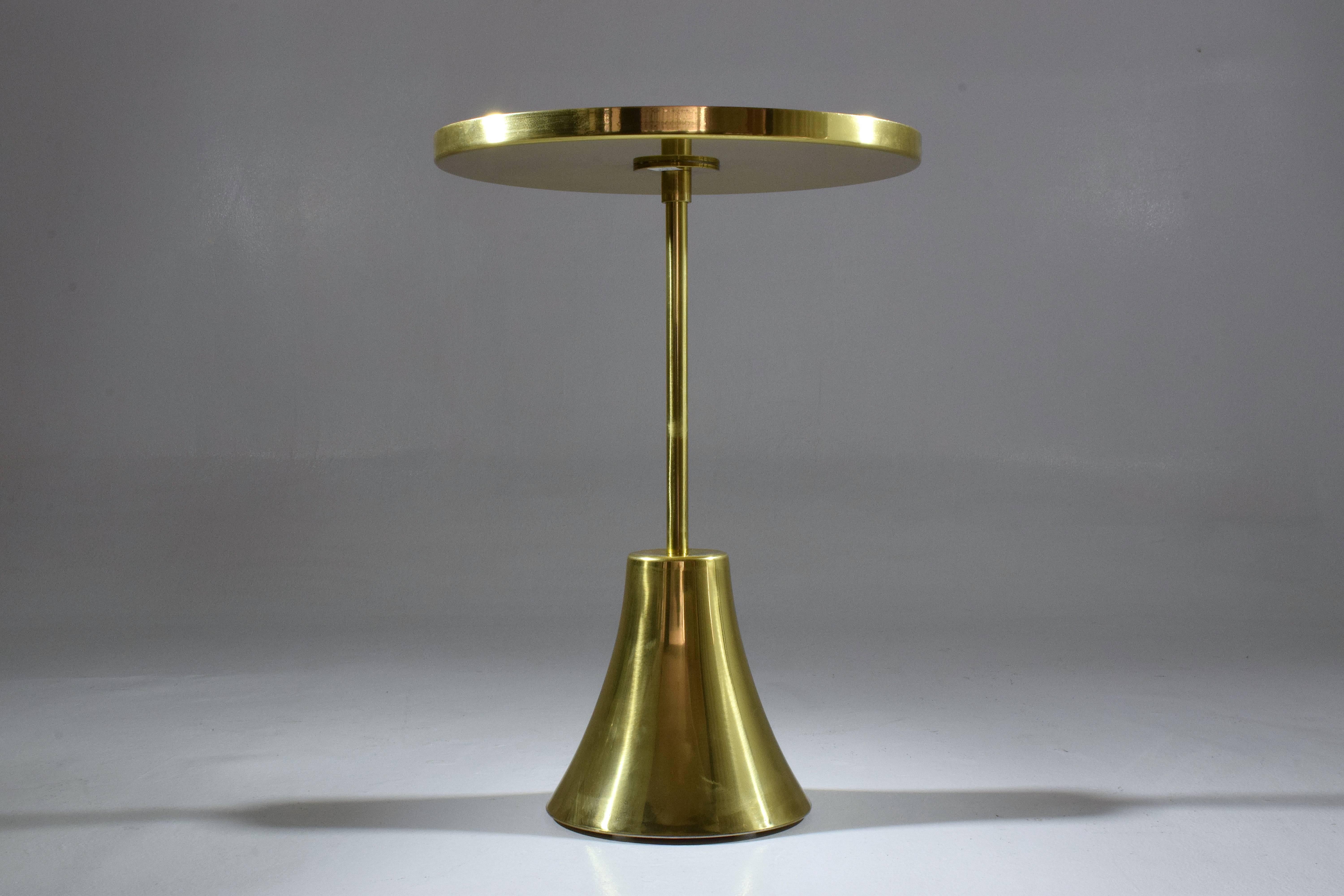 French Zel-Ora Contemporary Brass Mosaic Side Table, Flow Collection For Sale