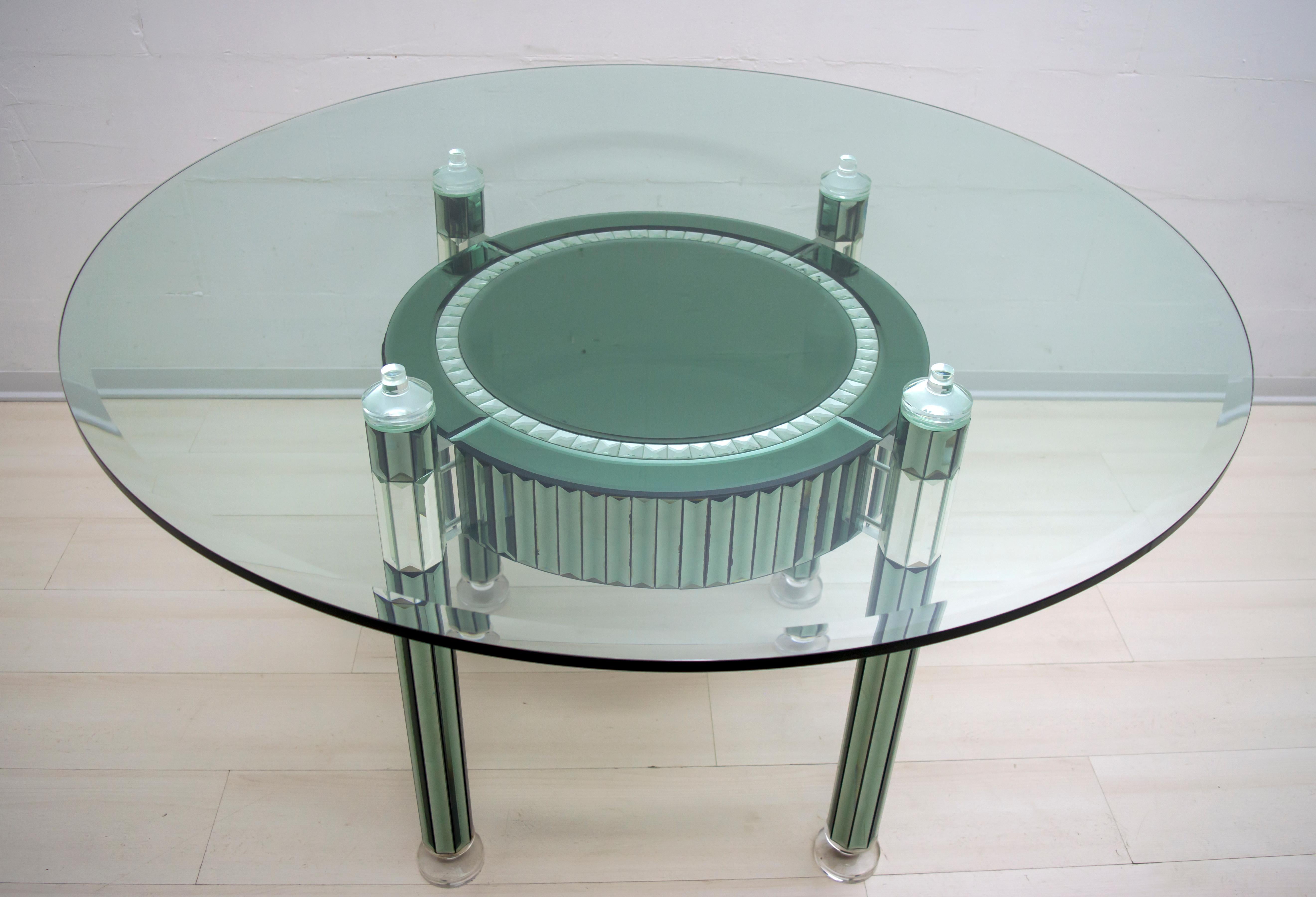 Moderne Zelino Poccioni table de salle à manger ronde moderne italienne en cristal miroir pour MP2 en vente