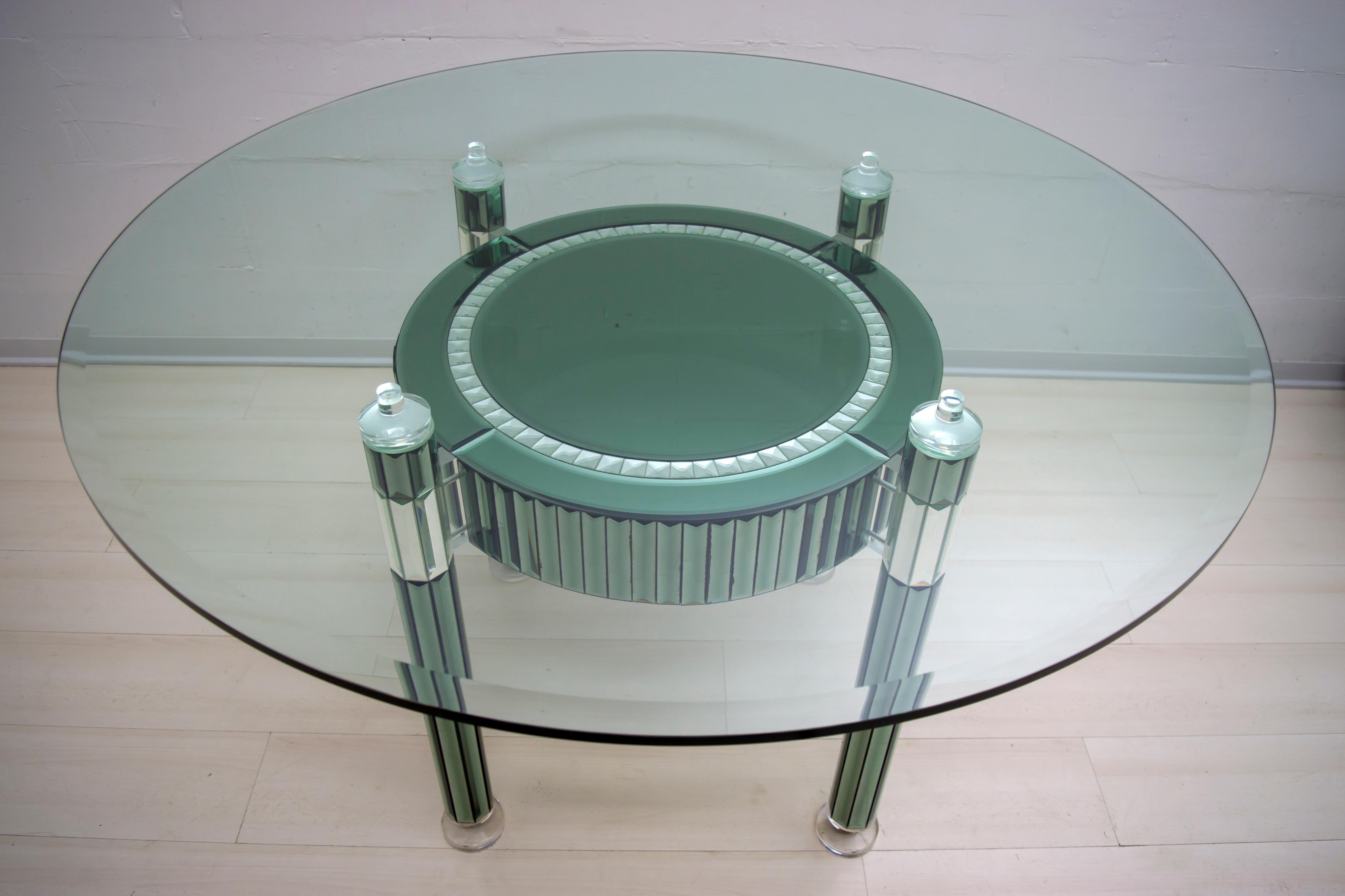 Zelino Poccioni Italian Modern Round Dining Table Mirrored Crystal for Mp2 In Good Condition For Sale In Puglia, Puglia