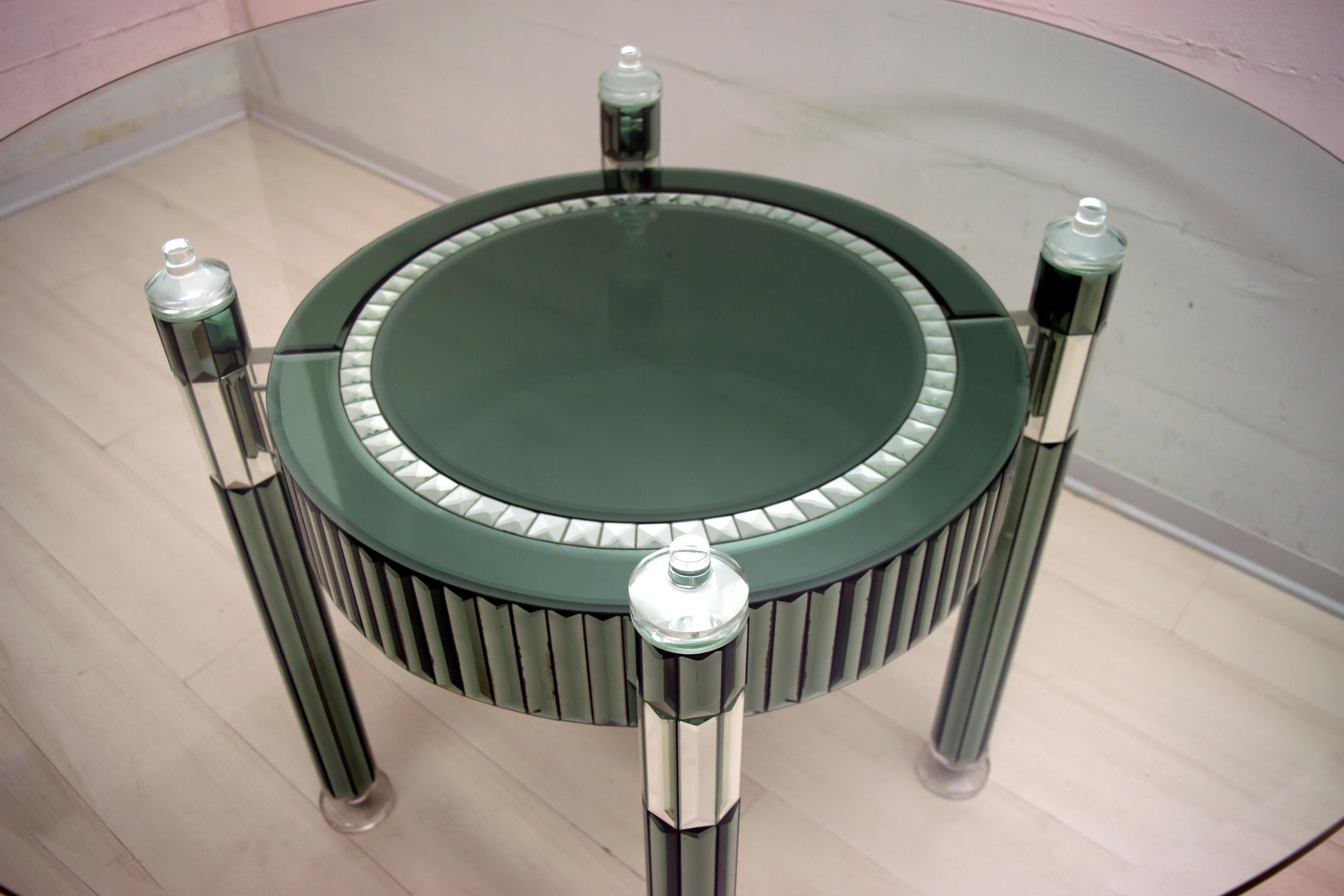 Late 20th Century Zelino Poccioni Italian Modern Round Dining Table Mirrored Crystal for Mp2 For Sale