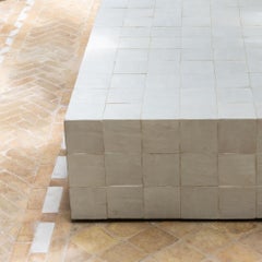 Zellige Box Coffee Table with Hand-Crafted Clay Tiles, Modern Design