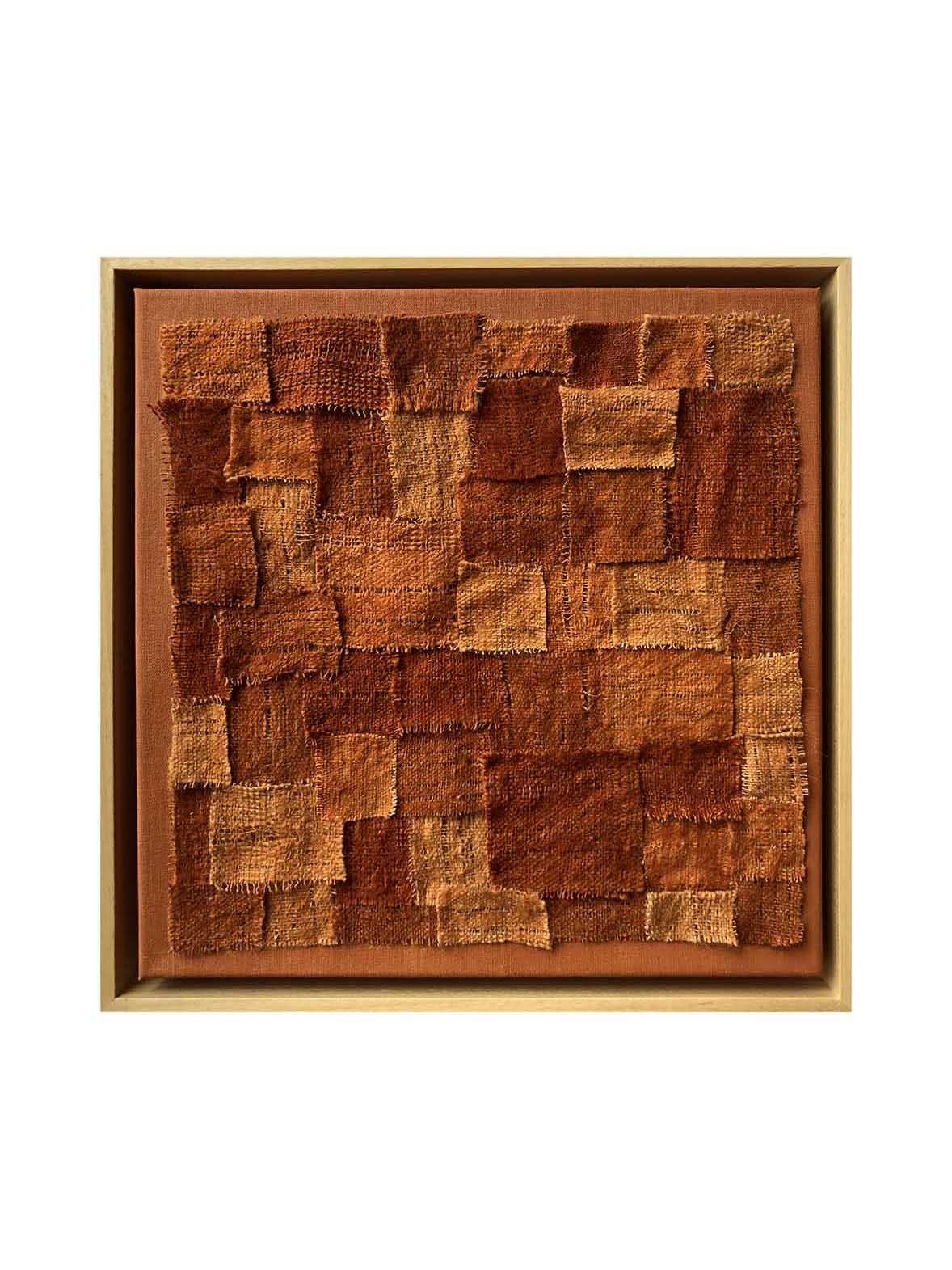 Patchwork Brown and Orange Textile artwork Wall Piece, Made of Wool natural dyes In New Condition For Sale In Marseille, FR