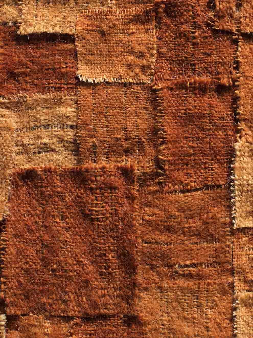 Patchwork Brown and Orange Textile artwork Wall Piece, Made of Wool natural dyes For Sale 1