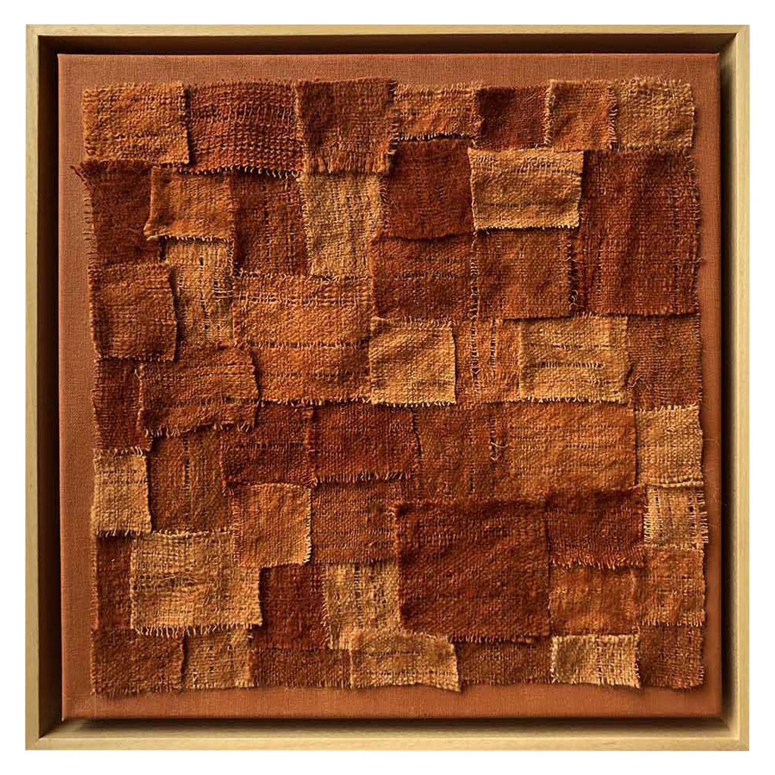 Patchwork Brown and Orange Textile artwork Wall Piece, Made of Wool natural dyes For Sale
