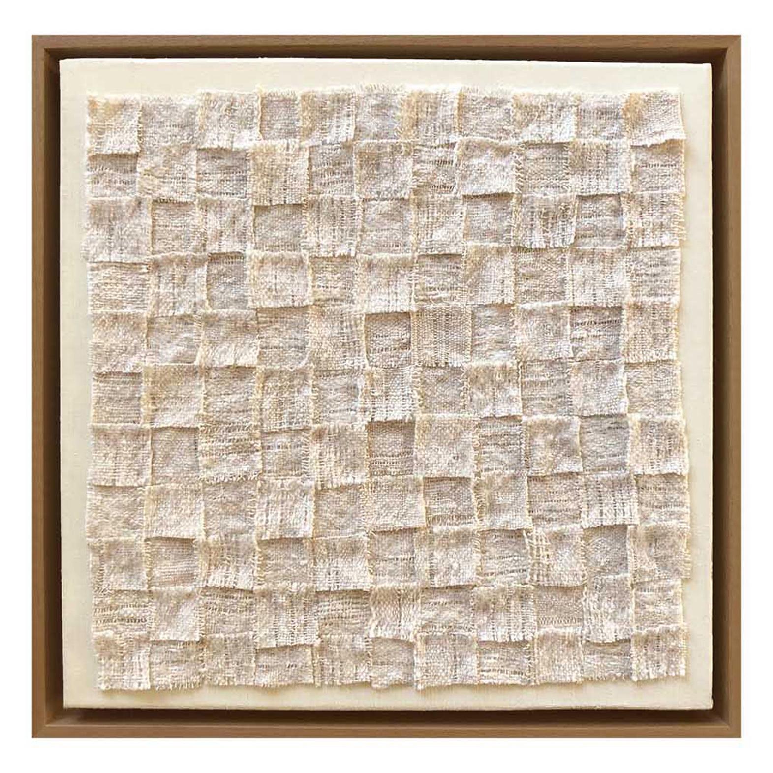 Kleines, weißes Wandkunstwerk aus handgewebter Wolle, weißes Textilkunstwerk, hergestellt aus handgewebter Wolle