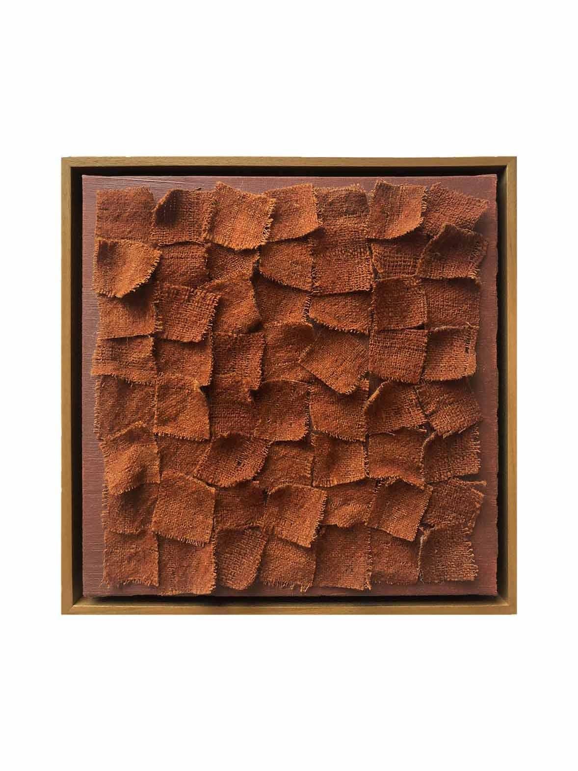 Hand-Crafted Zellige, Textile Brown Wall Piece, Unique Piece, Made of Wool and Natural Dyes For Sale