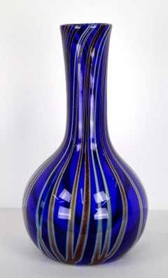 Zellique Art Glass, Cobalt Blue Modern Striped Vase