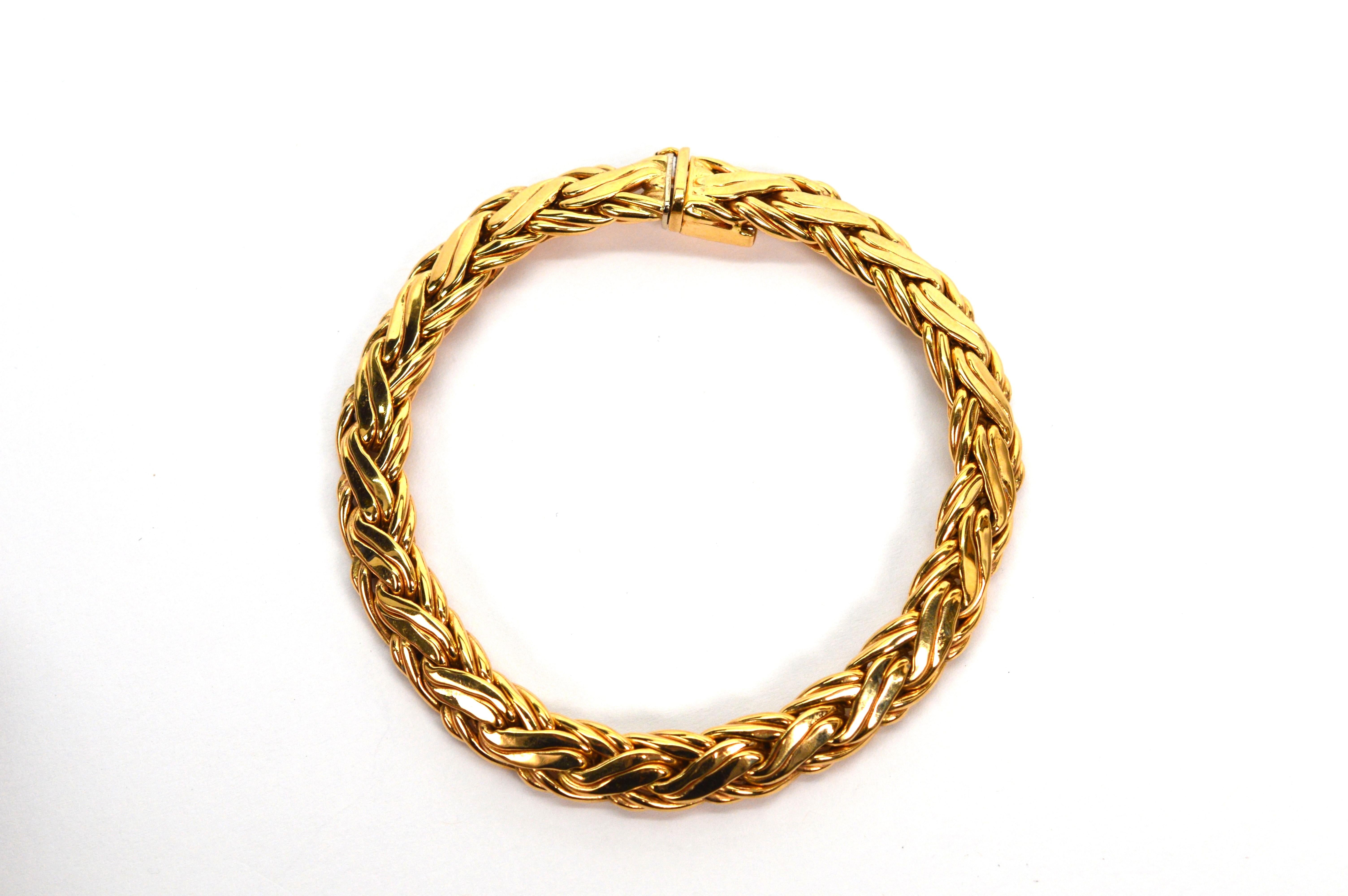 Zelman & Friedman 14 Karat Yellow Gold Wheat Chain Bracelet  In Excellent Condition For Sale In Mount Kisco, NY
