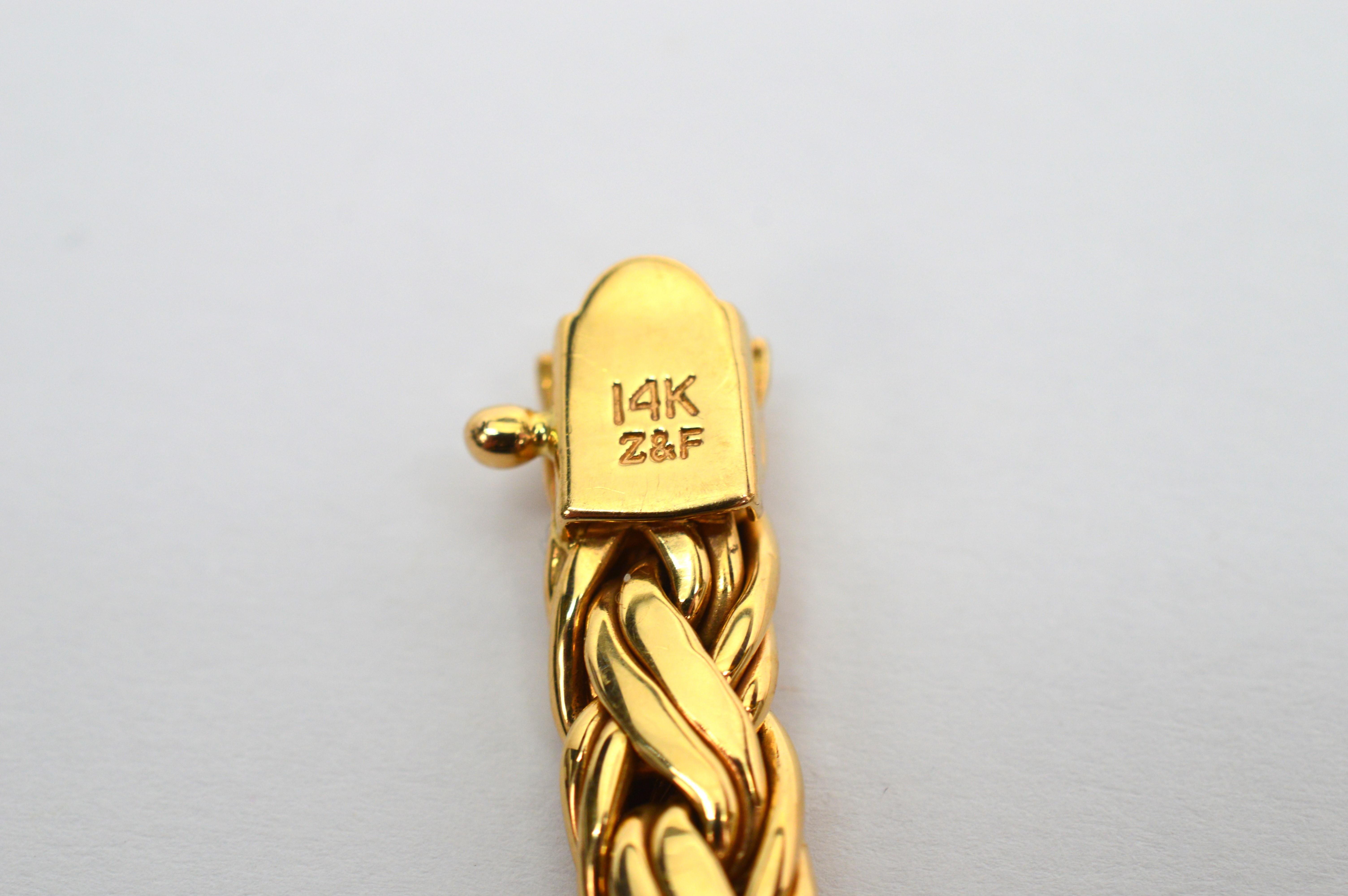 Zelman & Friedman 14 Karat Yellow Gold Wheat Chain Bracelet  For Sale 1