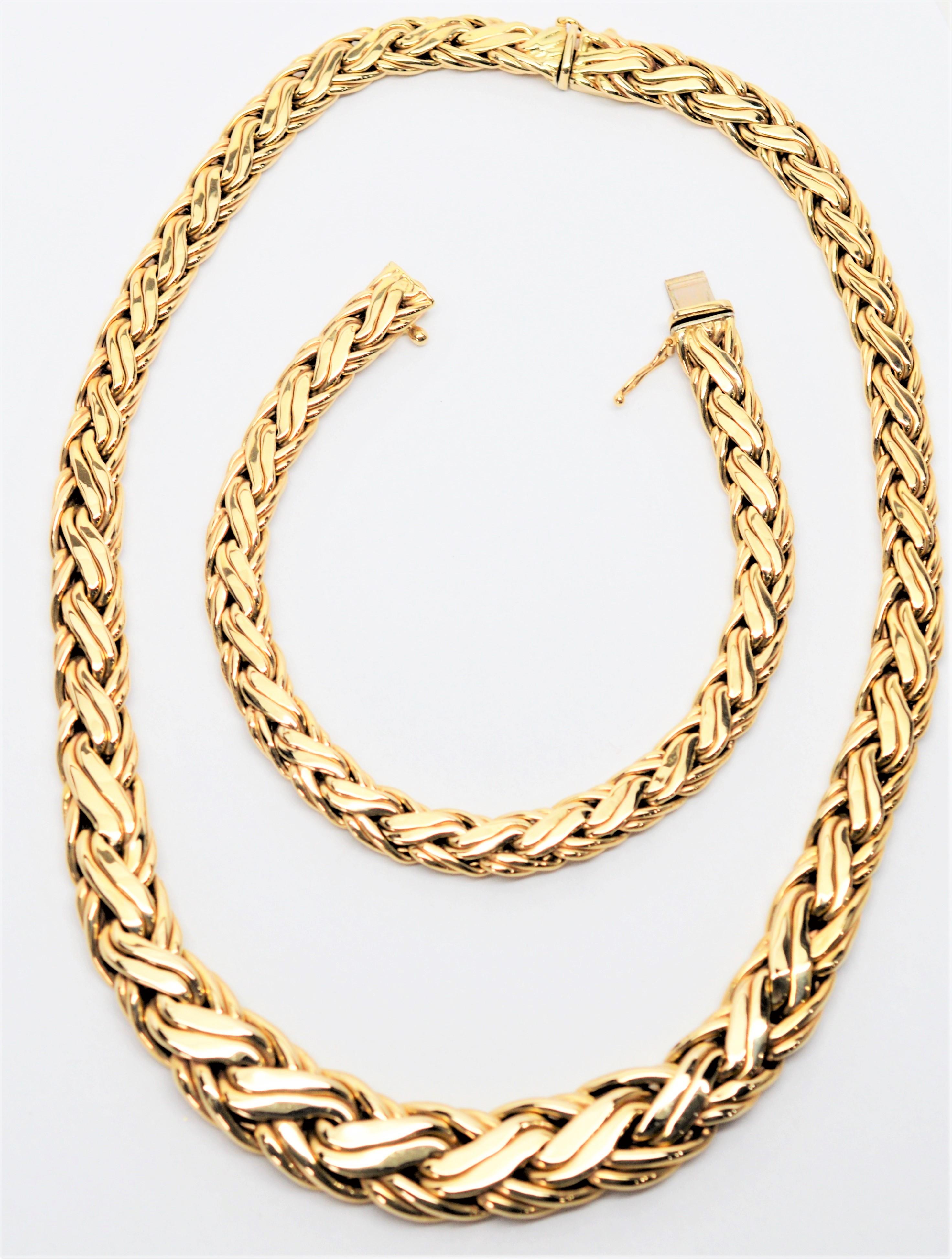 Zelman & Friedman Woven Wheat Braided 14 Karat Yellow Gold Necklace Bracelet Set 3