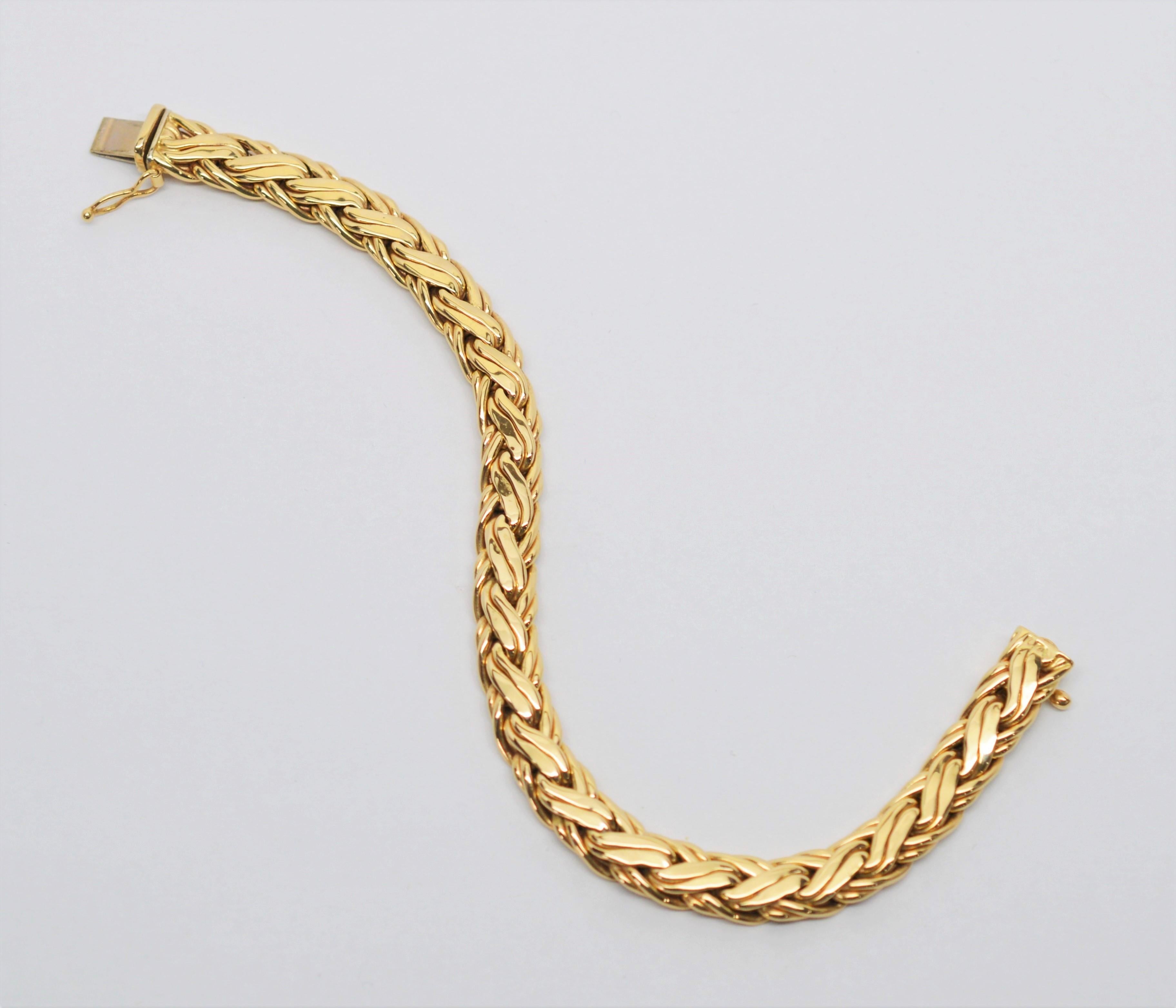 Zelman & Friedman Woven Wheat Braided 14 Karat Yellow Gold Necklace Bracelet Set In Excellent Condition In Mount Kisco, NY