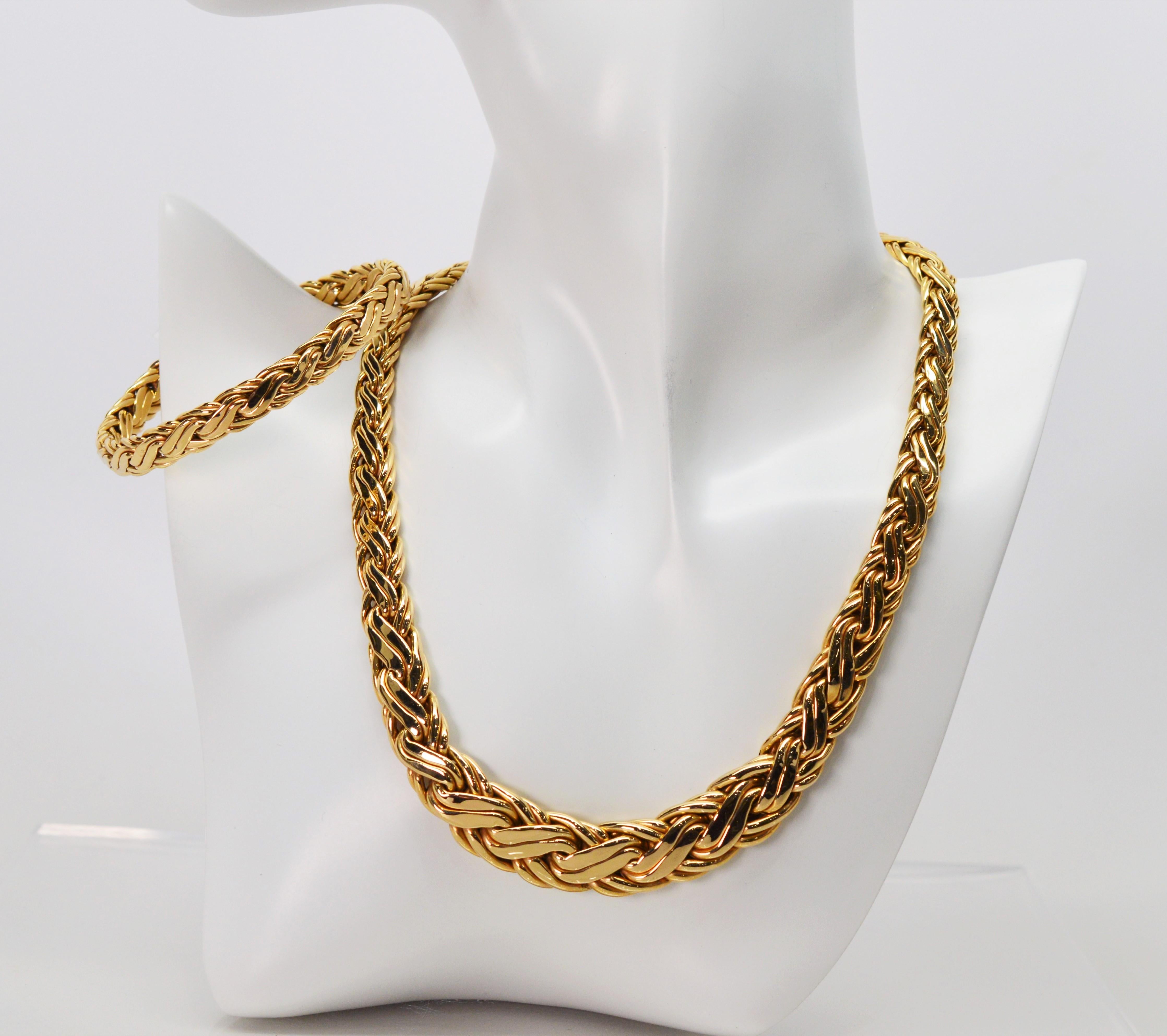 Zelman & Friedman Woven Wheat Braided 14 Karat Yellow Gold Necklace Bracelet Set 2