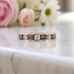 Zemira  10k White Gold Ring with 1.50ct Cognac & White Diamonds