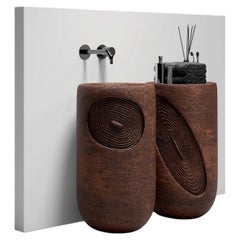 Vasca da bagno e lavabo in ceramica da appoggio "Zemlia Pisok Double Long" di Makhno