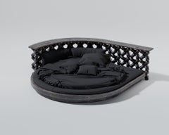 Zemlia Spokiy Wooden Bed Base with Ceramic Headboard by Makhno