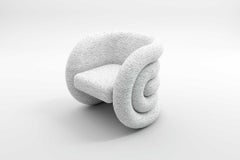 Fauteuil Zen moderne Art Déco fabriqué à la main et tapissé de tissu blanc