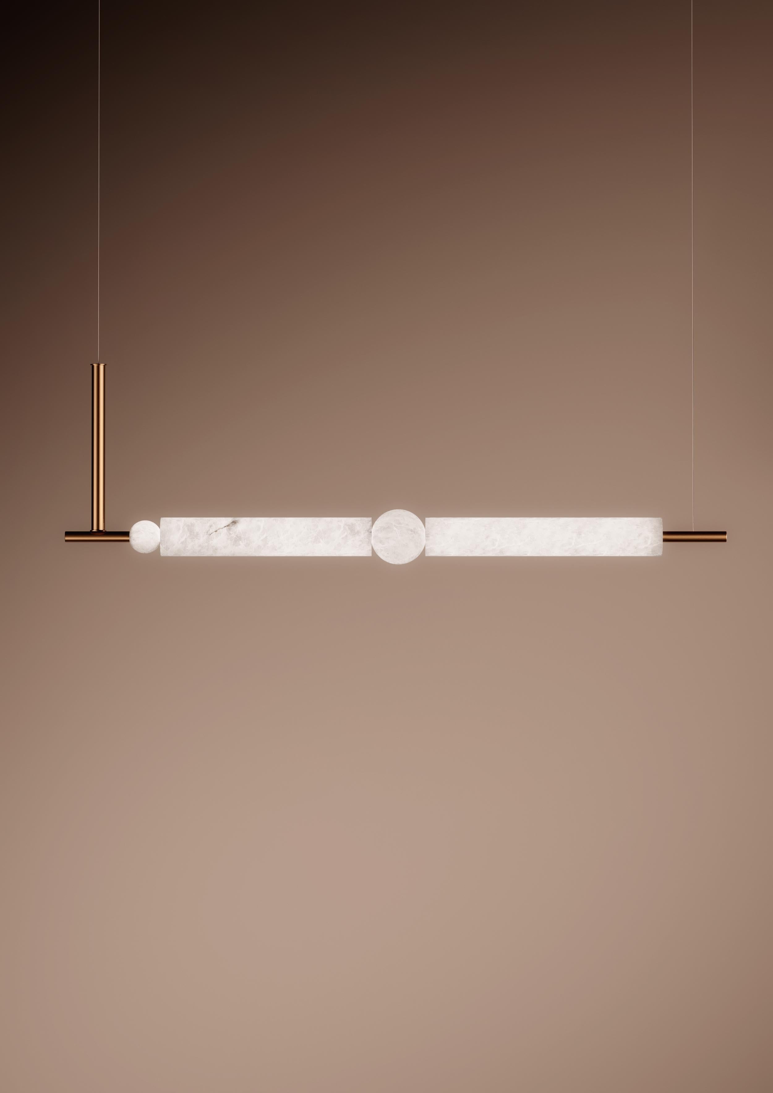 Moderno Lampada a sospensione Zen Beam con elemento in pelle marrone Sahara di Alabastro Italiano in vendita