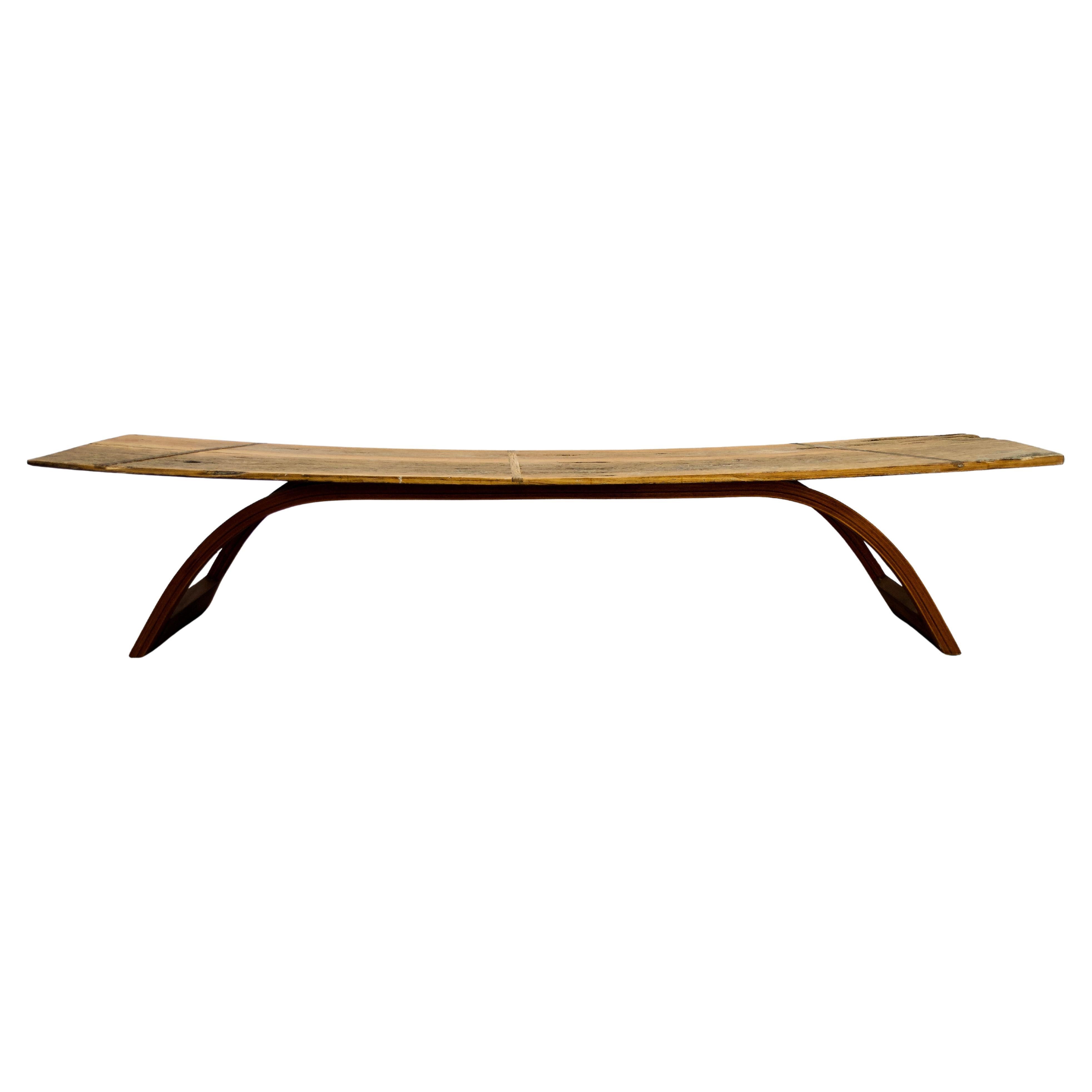 Panchina Zen, legno di quercia e fienile recuperato, disegnata e realizzata a mano da Rafael Calvo in vendita