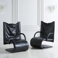 "Zen" Black Leather Chair by Claude Brisson for Lignet Roset, single