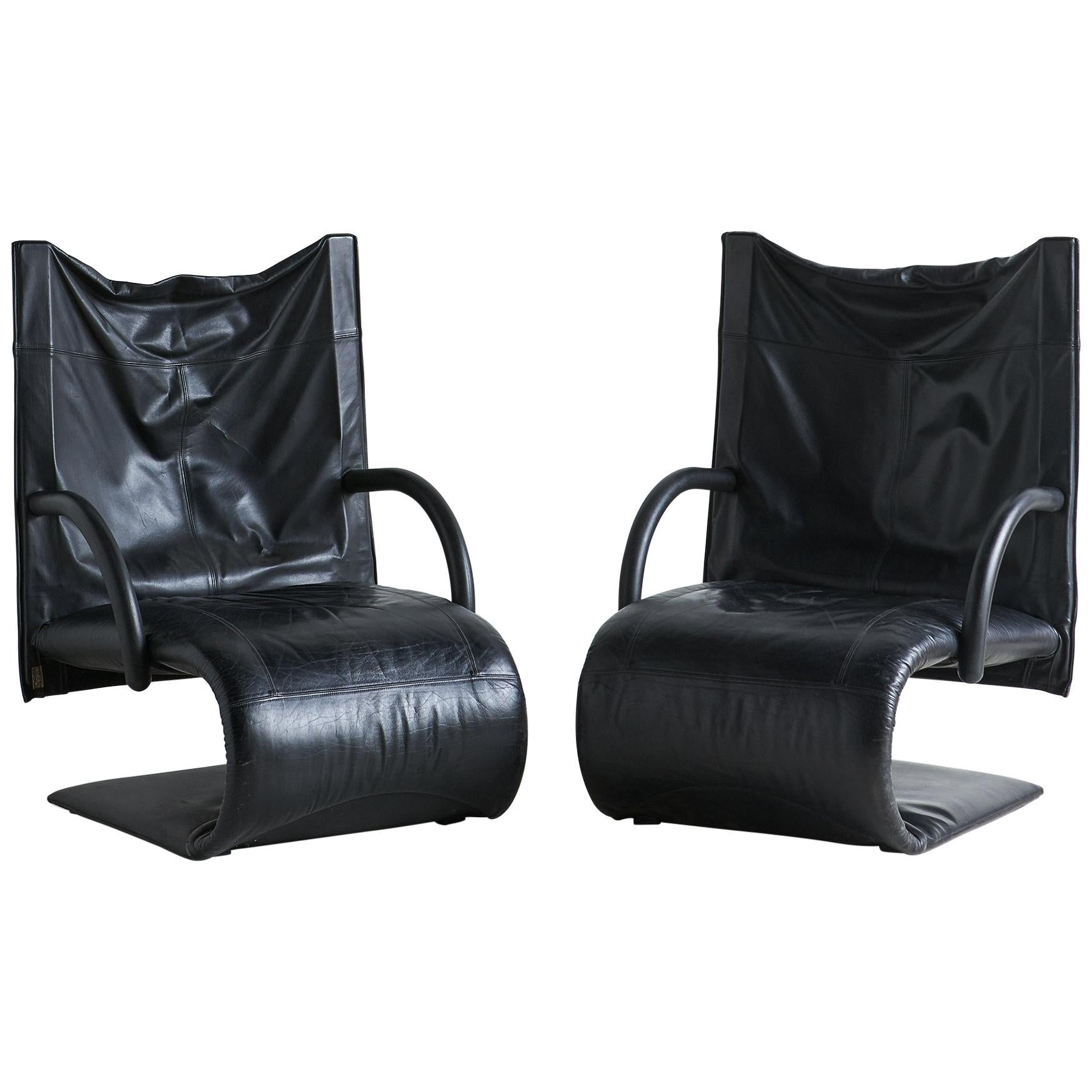 "Zen" Black Leather Chair by Claude Brisson for Lignet Roset, single