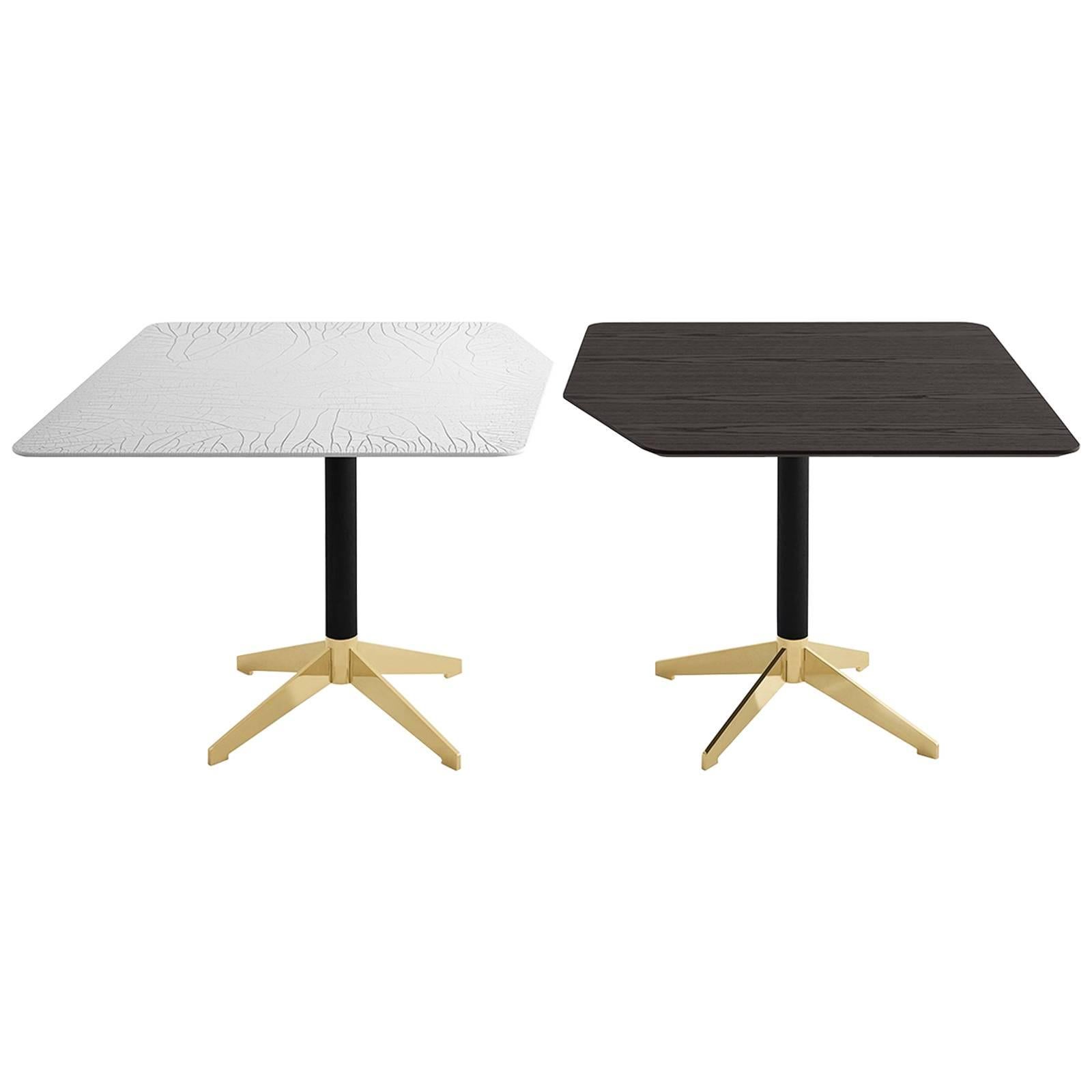 Zen Coffee or Breakfast Table in Ash or Glass with Brass Metal Details For Sale